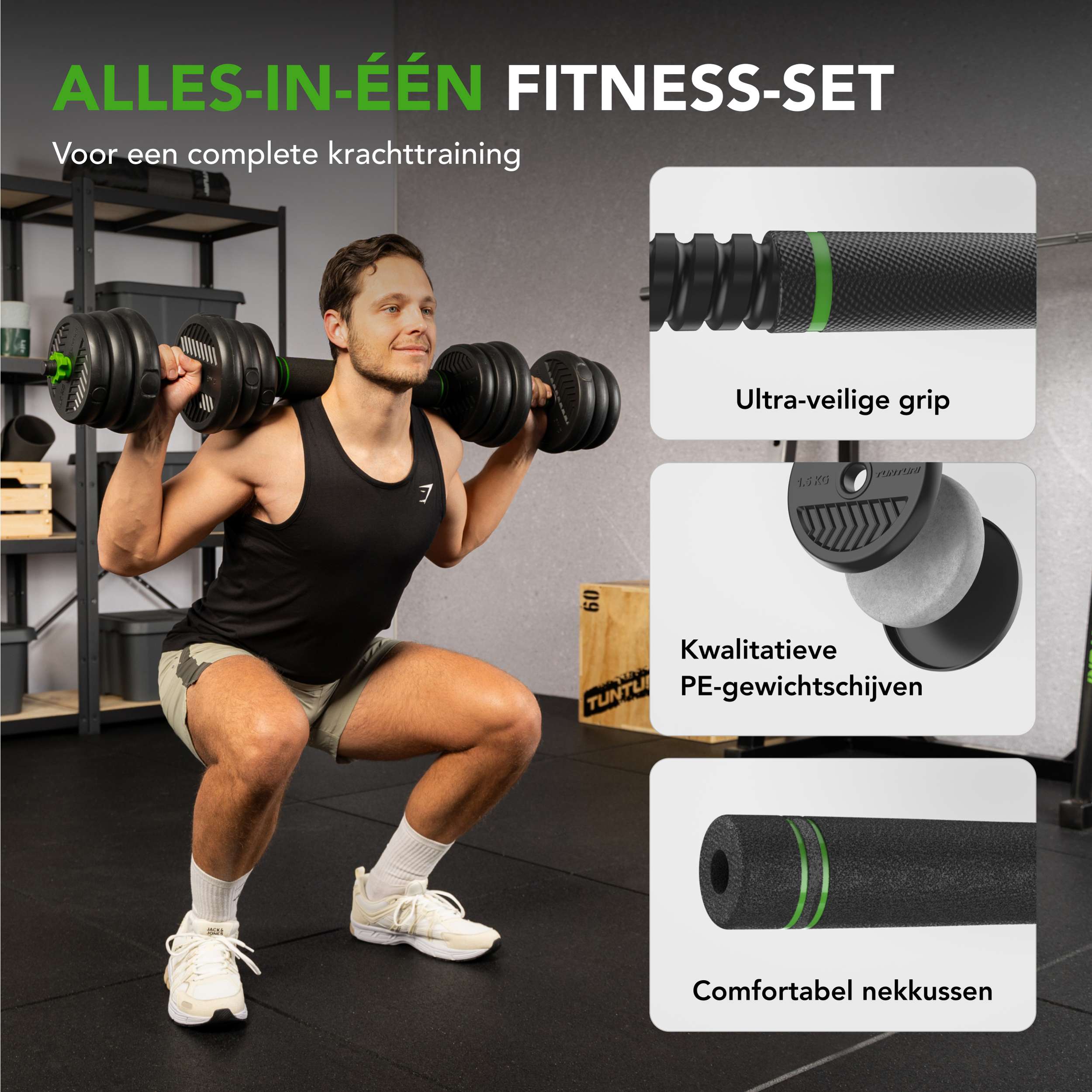 Tunturi Barbell/ Dumbbell Set, 20kg, Vinyl afbeelding 2