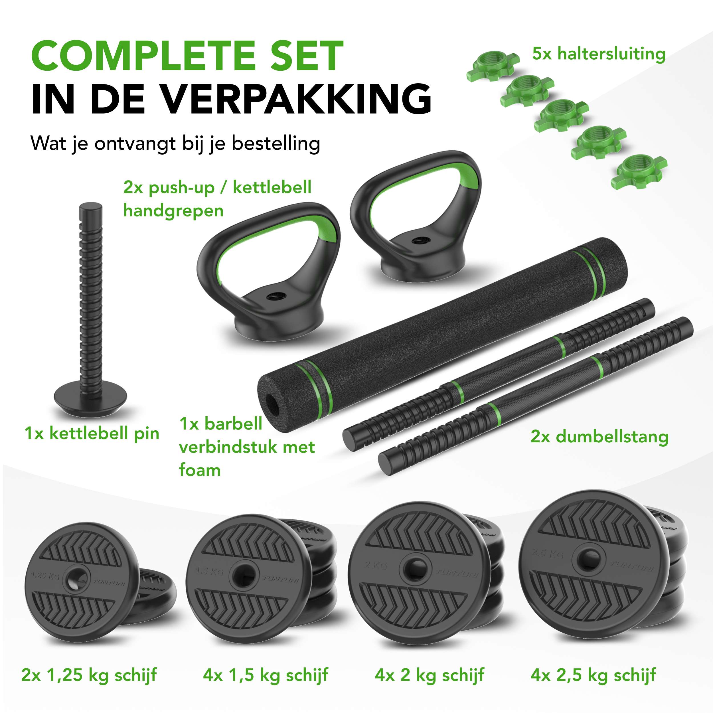 Tunturi Barbell/ Dumbbell Set, 28kg, Vinyl afbeelding 3
