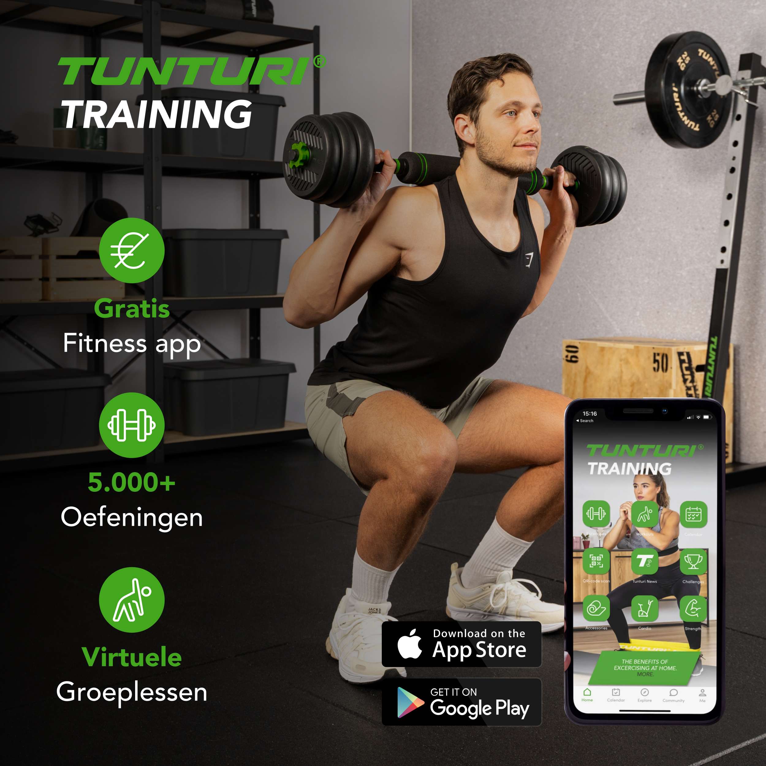 Tunturi Barbell/ Dumbbell Set, 28kg, Vinyl afbeelding 6