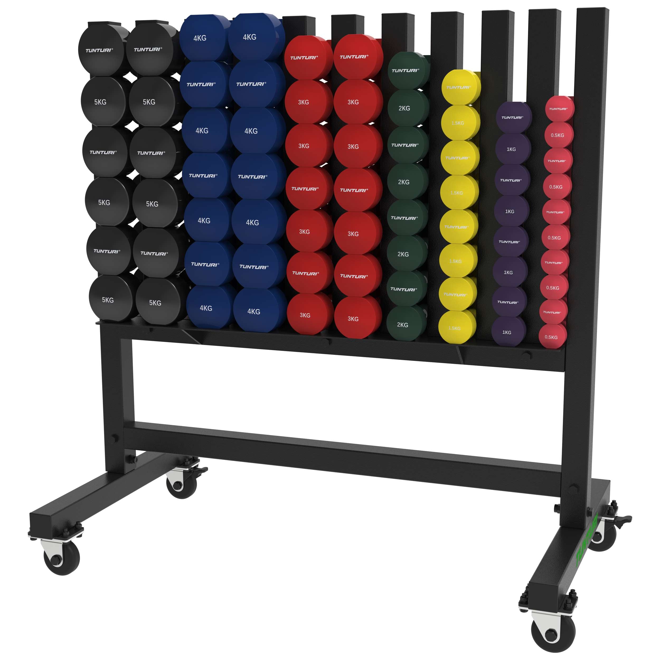 Tunturi Pro Neoprene/Vinyl Dumbbell Rack, Incl. Wheels afbeelding 2