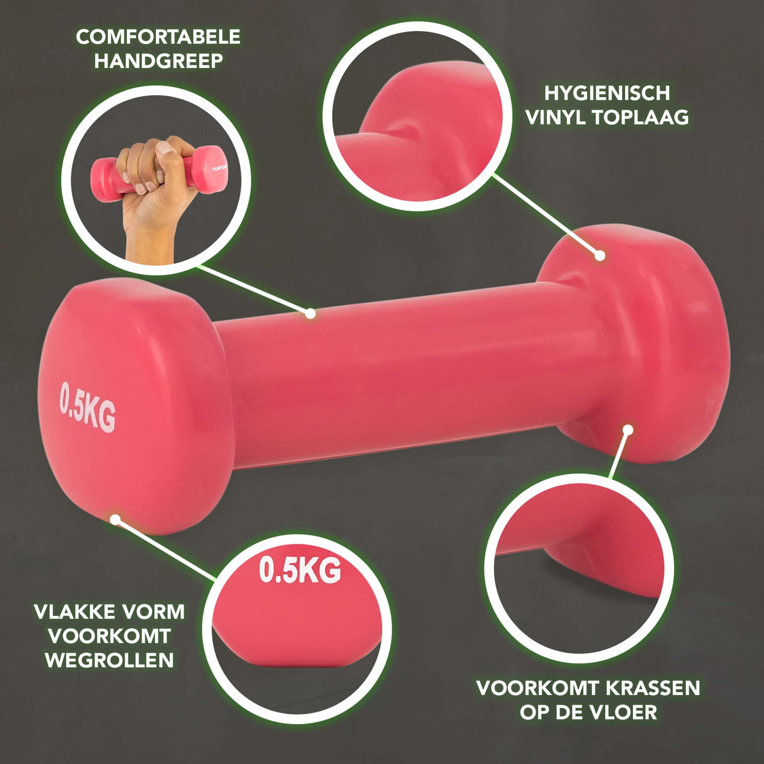 Tunturi Vinyl Dumbbells 0.5kg, Pink, Pairc afbeelding 2