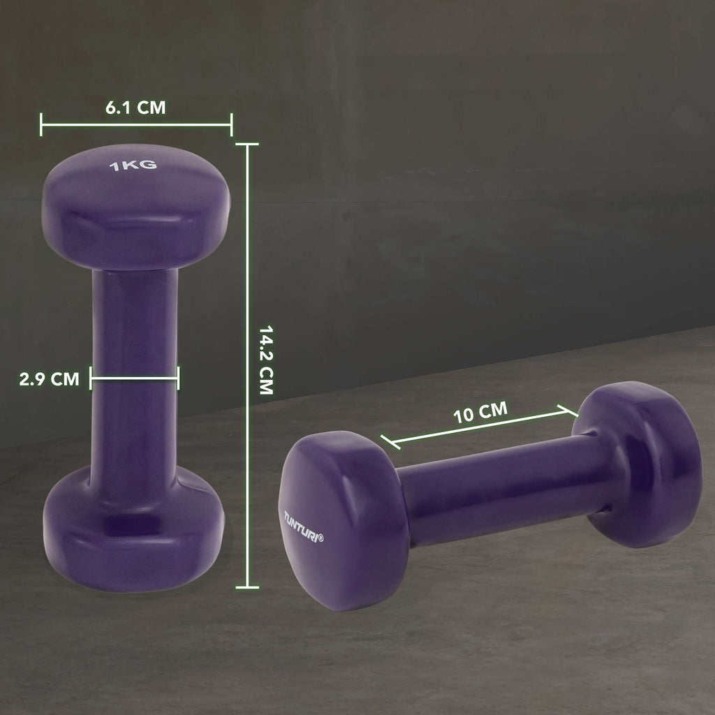 Tunturi Vinyl Dumbbells 1.0kg, Purple, Pair afbeelding 3