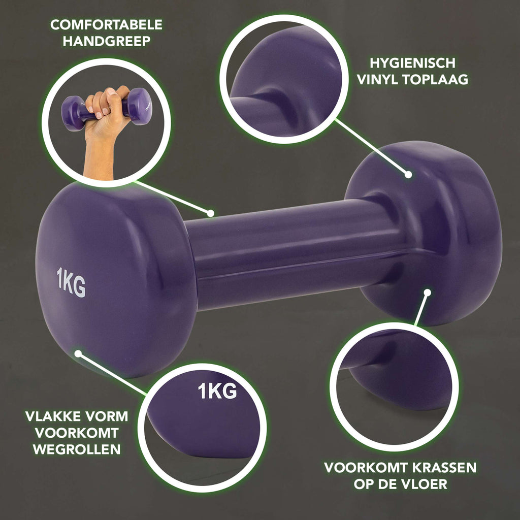 Tunturi Vinyl Dumbbells 1.0kg, Purple, Pair afbeelding 2
