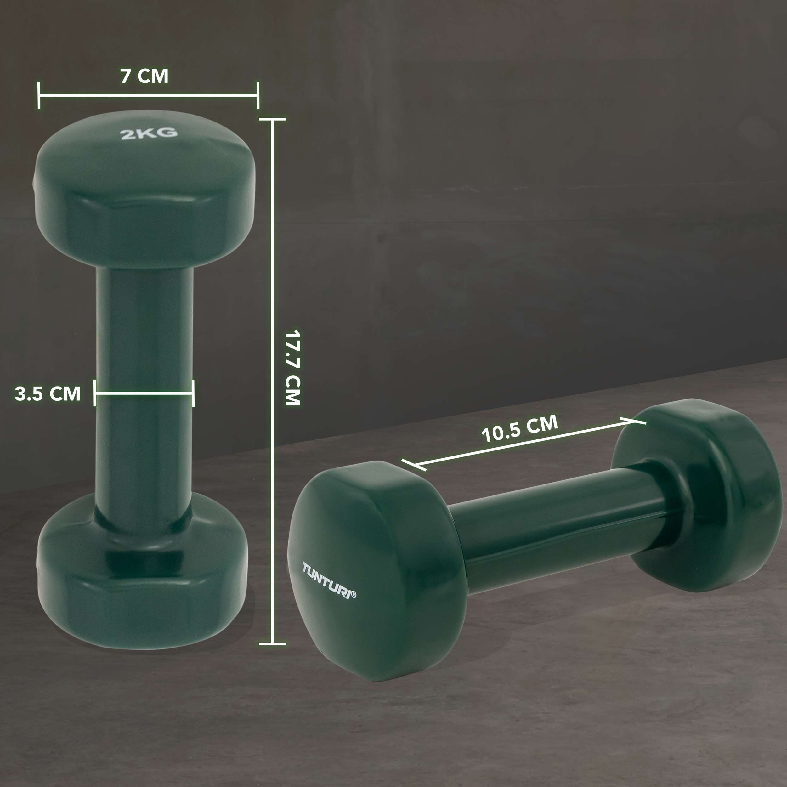 Tunturi Vinyl Dumbbells 2.0kg, Green, Pair afbeelding 3