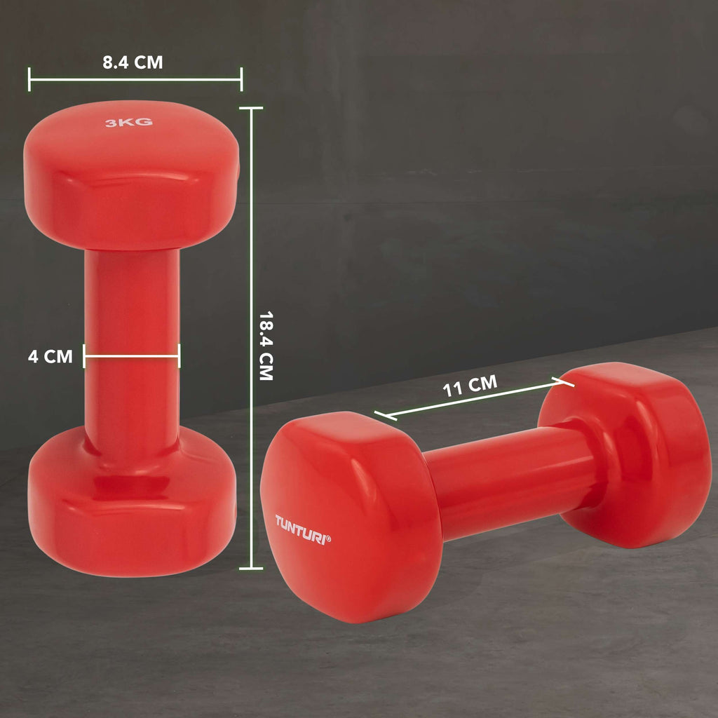 Tunturi Vinyl Dumbbells 3.0kg, Red, Pairc afbeelding 3