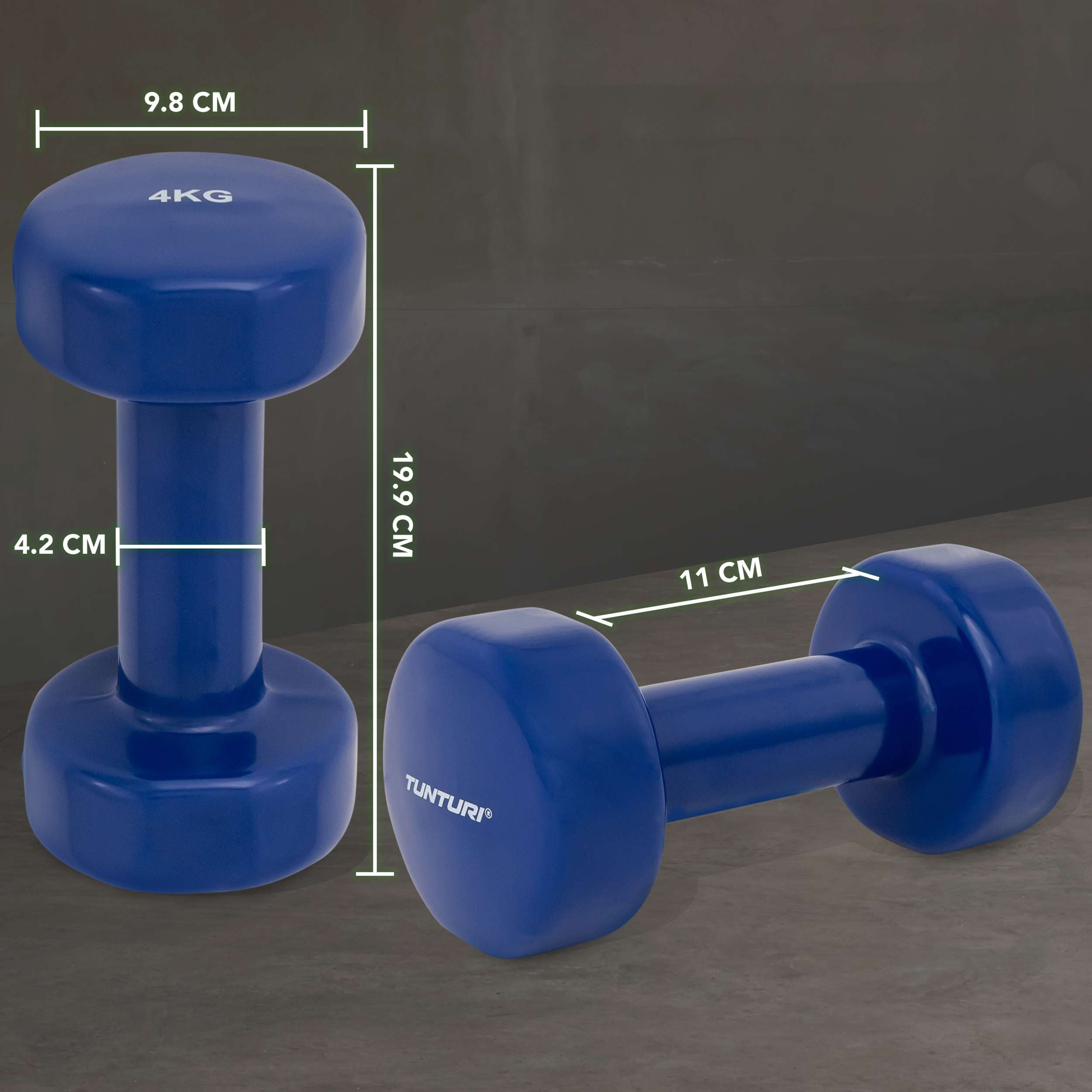 Tunturi Vinyl Dumbbells 4.0kg, Blue, Pairc afbeelding 3