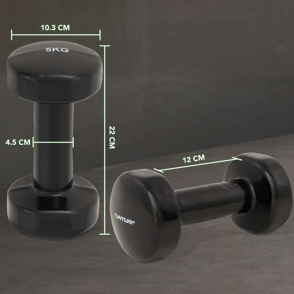 Tunturi Vinyl Dumbbells 5.0kg, Black, Pairc afbeelding 3
