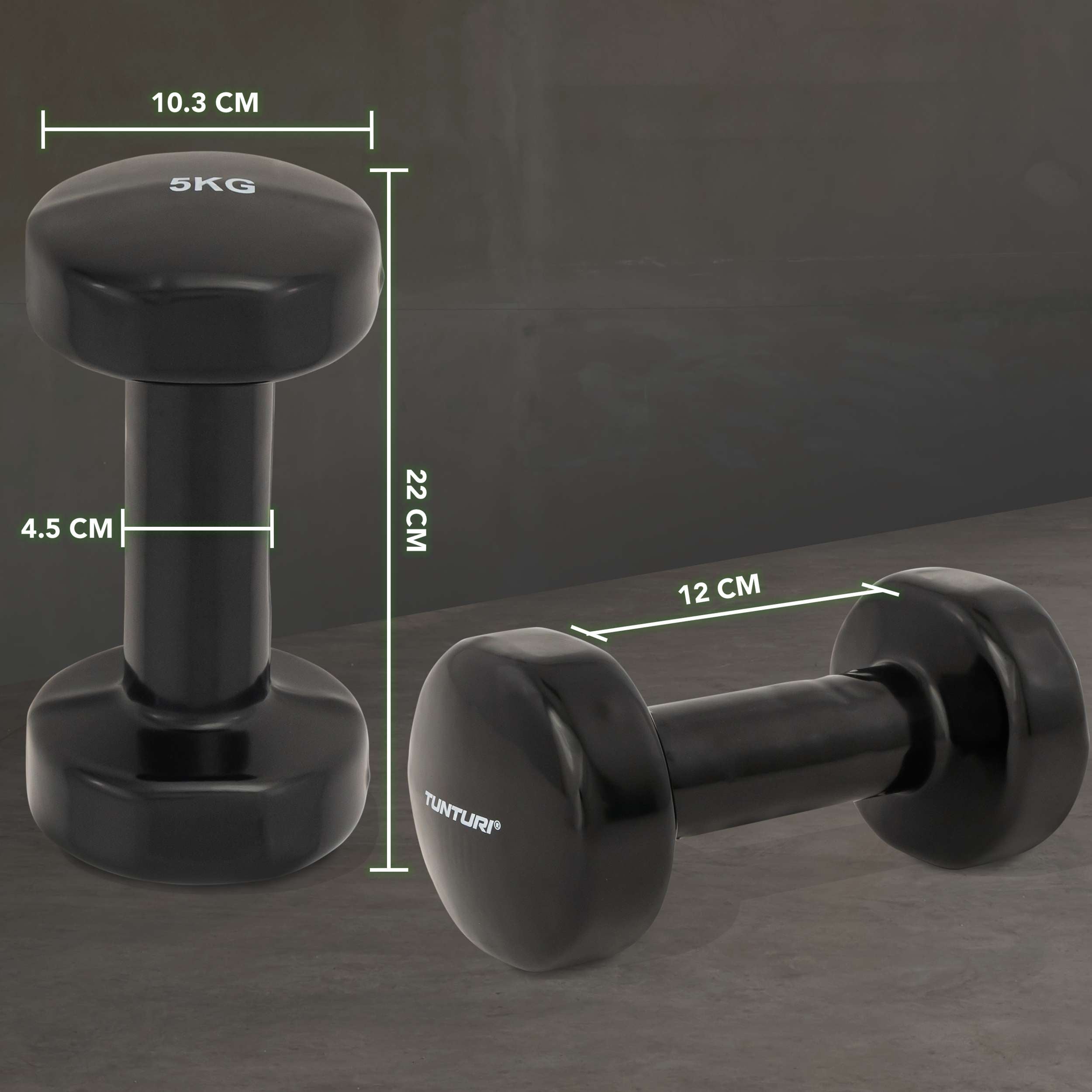 Tunturi Vinyl Dumbbells 5.0kg, Black, Pairc afbeelding 3