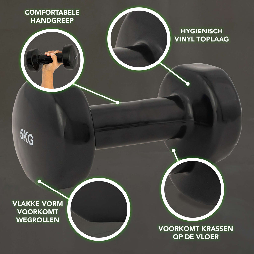 Tunturi Vinyl Dumbbells 5.0kg, Black, Pairc afbeelding 2