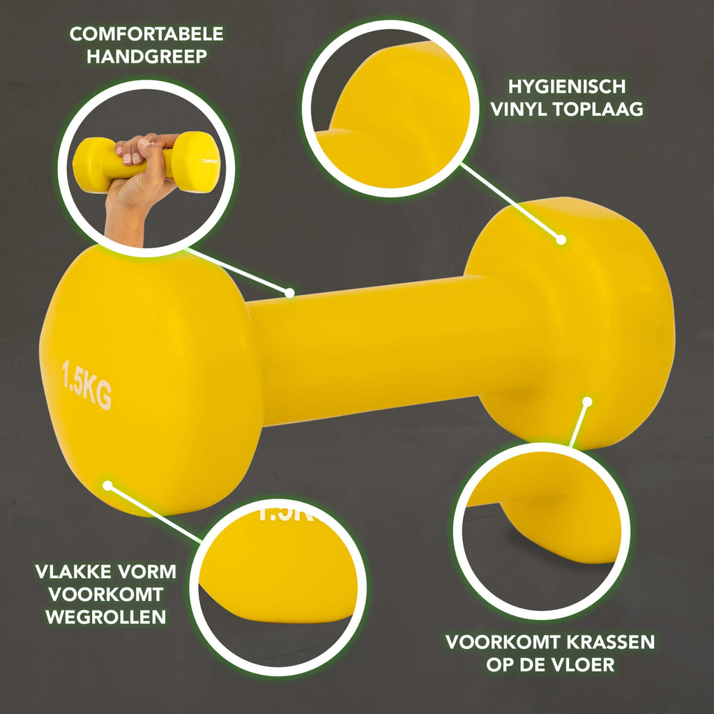 Tunturi Vinyl Dumbbells 1.5kg, Yellow, Pairs afbeelding 2