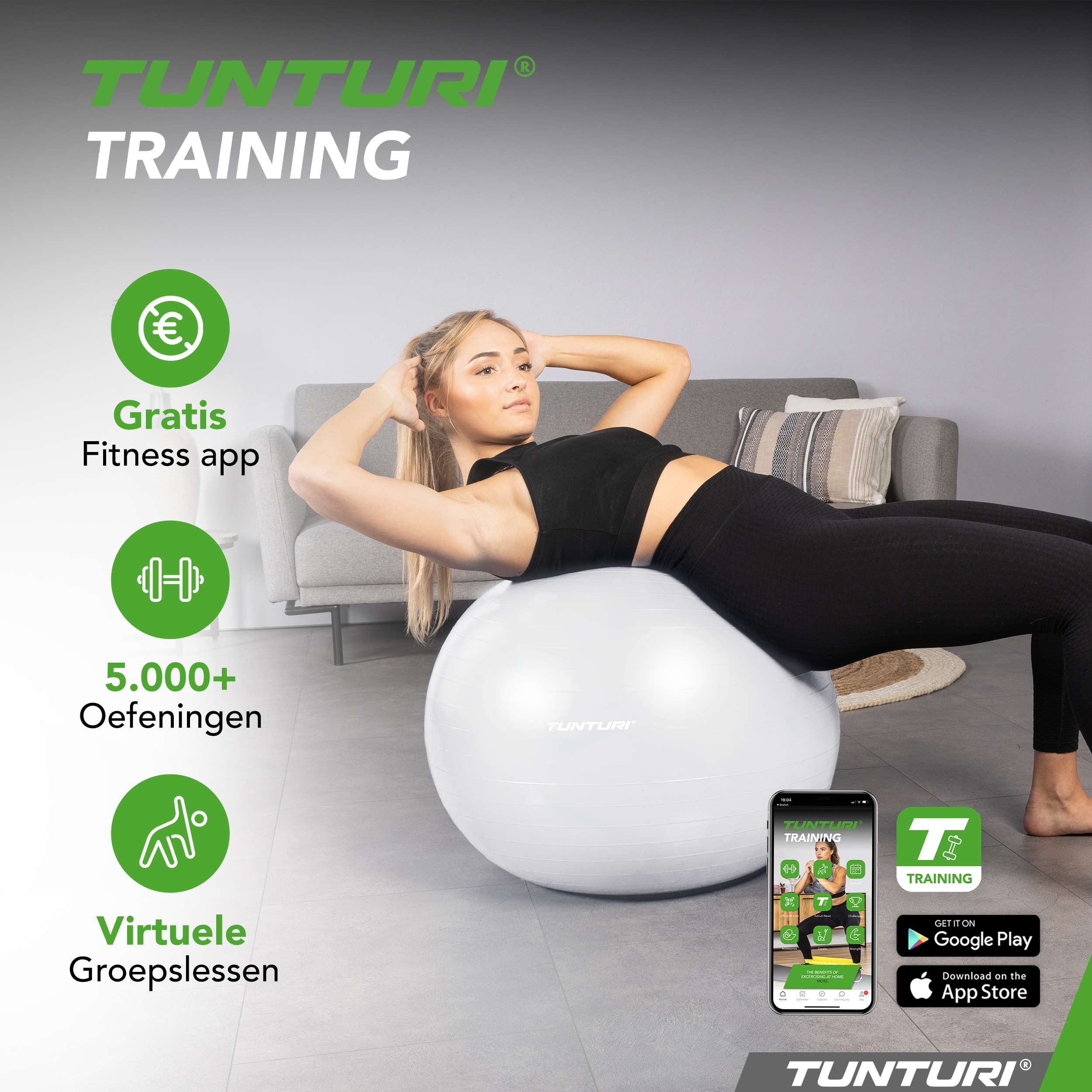 Tunturi Gymball 75cm, Off-white, Anti Burst afbeelding 7