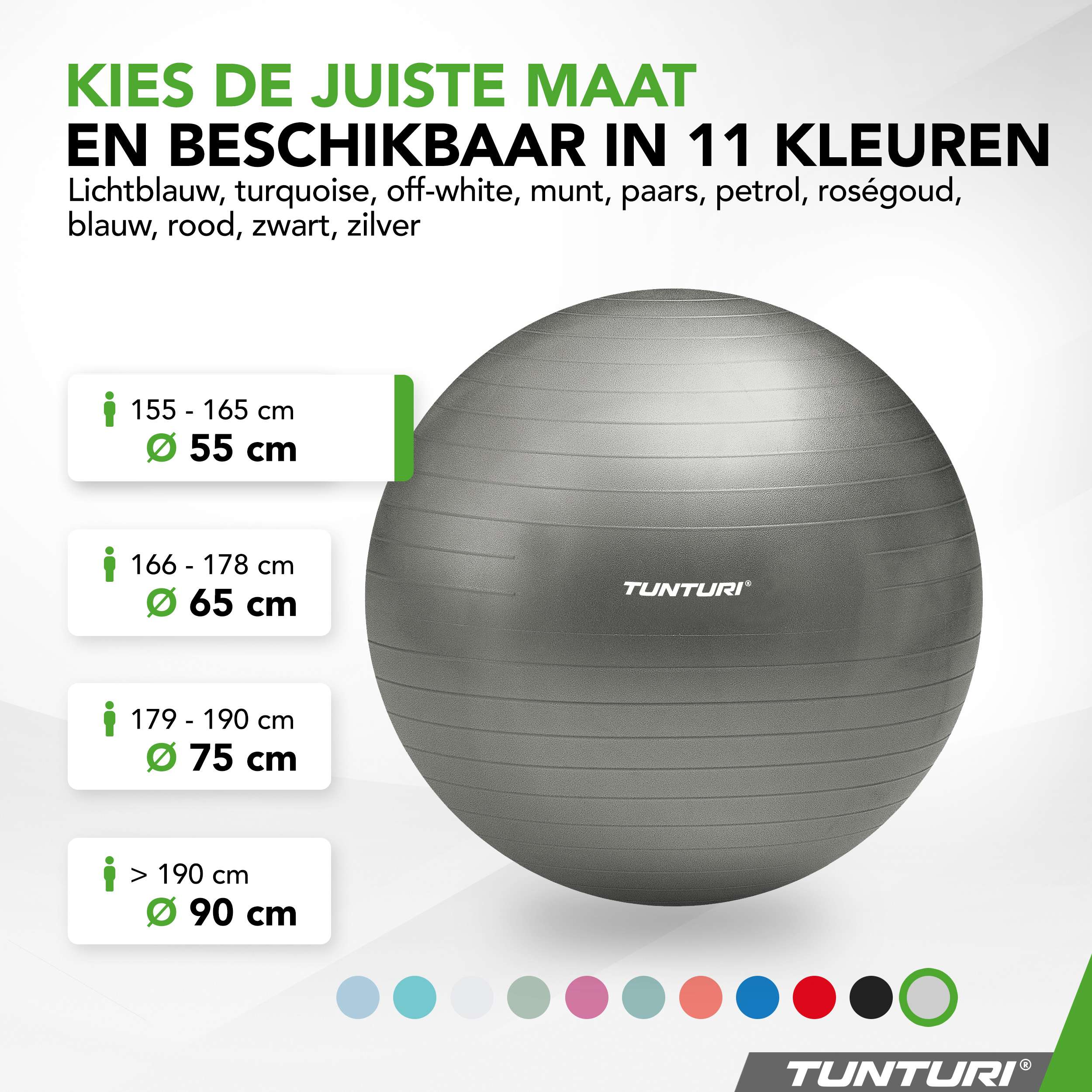 Tunturi Gymball 55cm, Silver, Anti Burst afbeelding 8