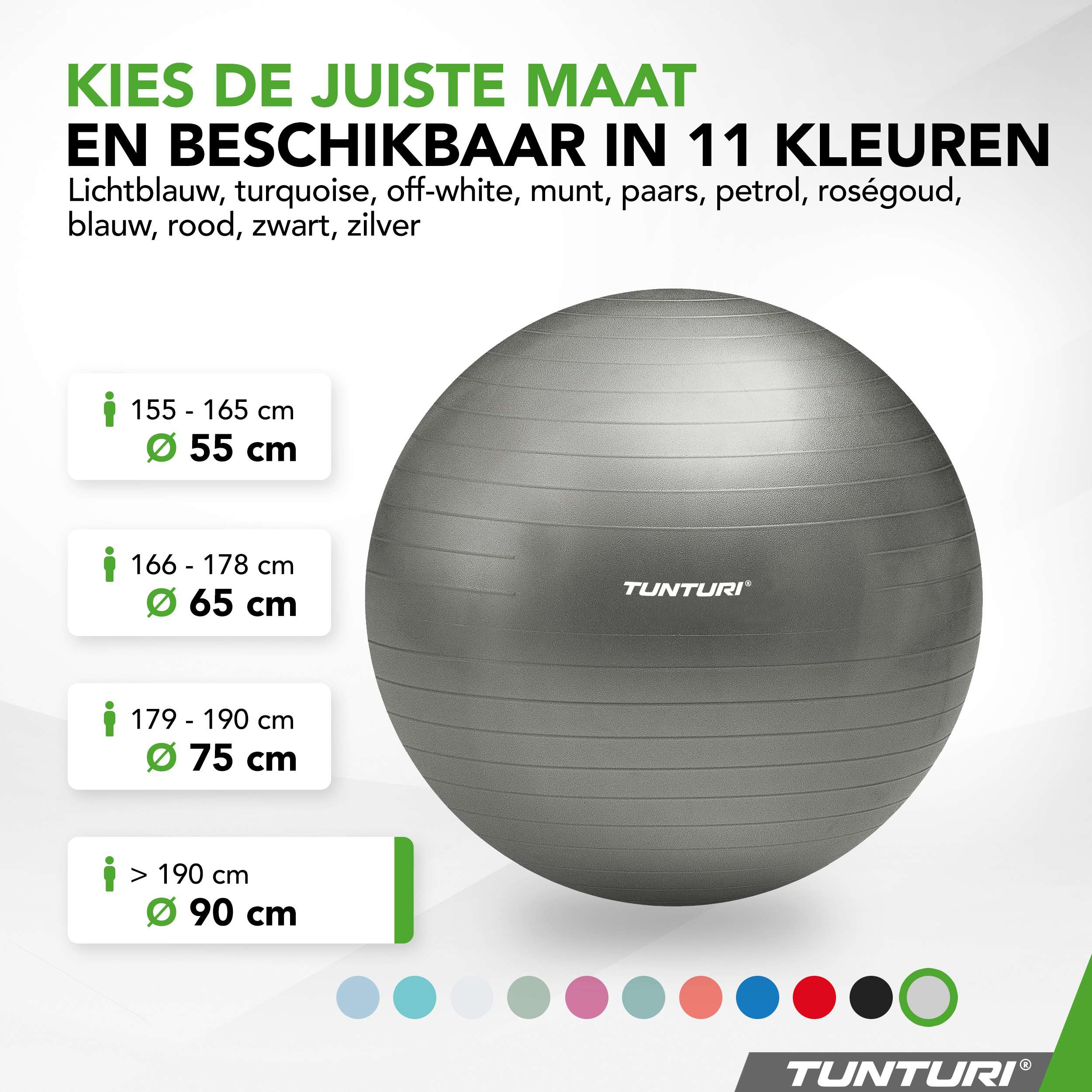 Tunturi Gymball 90cm, Silver, Anti Burst afbeelding 8