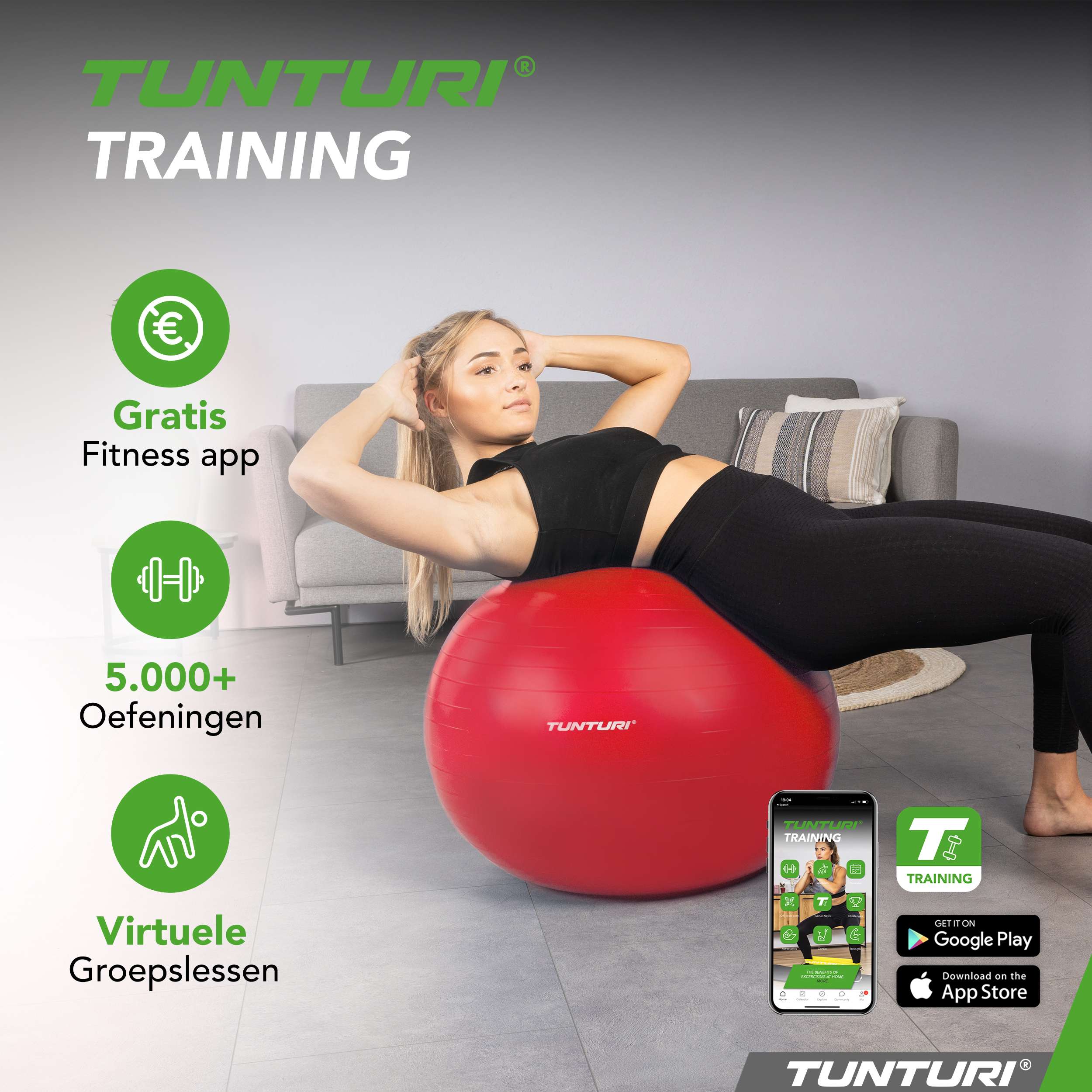 Tunturi Gymball 90cm, Red, Anti Burst afbeelding 7