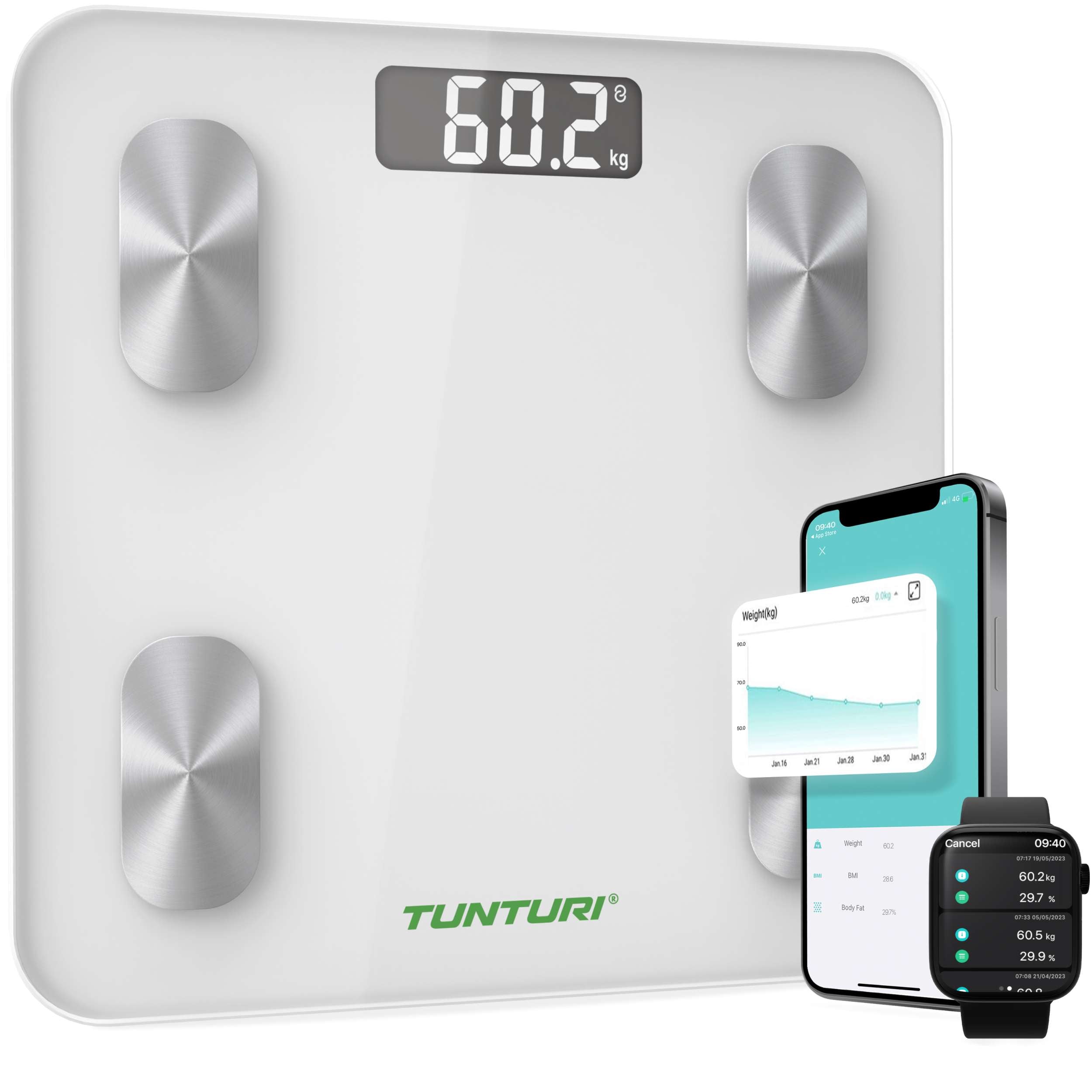 Tunturi SC30 Smart Scale, White afbeelding 10