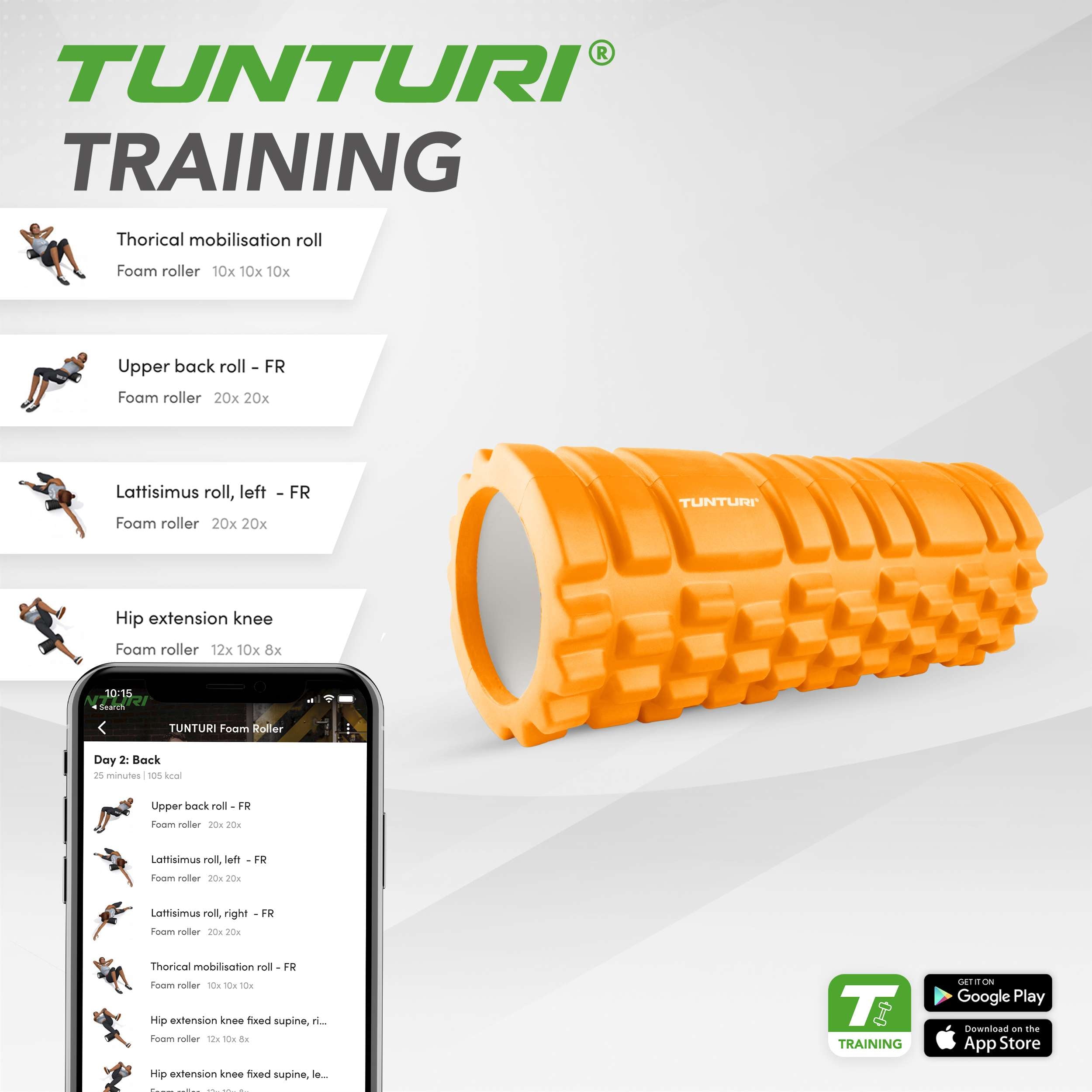 Tunturi Yoga Grid Foam Roller, 33cm, Orange afbeelding 3