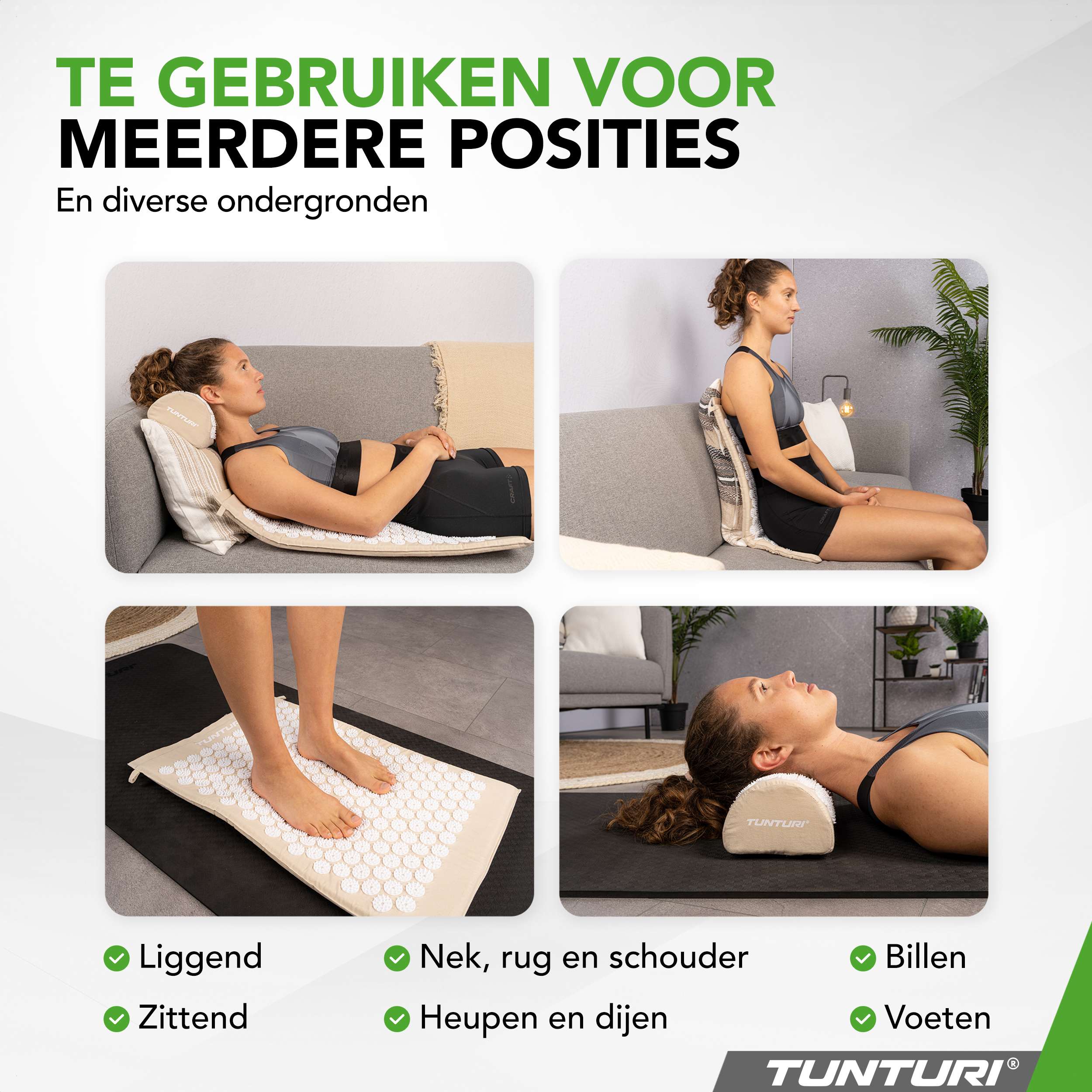 Tunturi Acupressure Mat And Pillow, Beige afbeelding 3