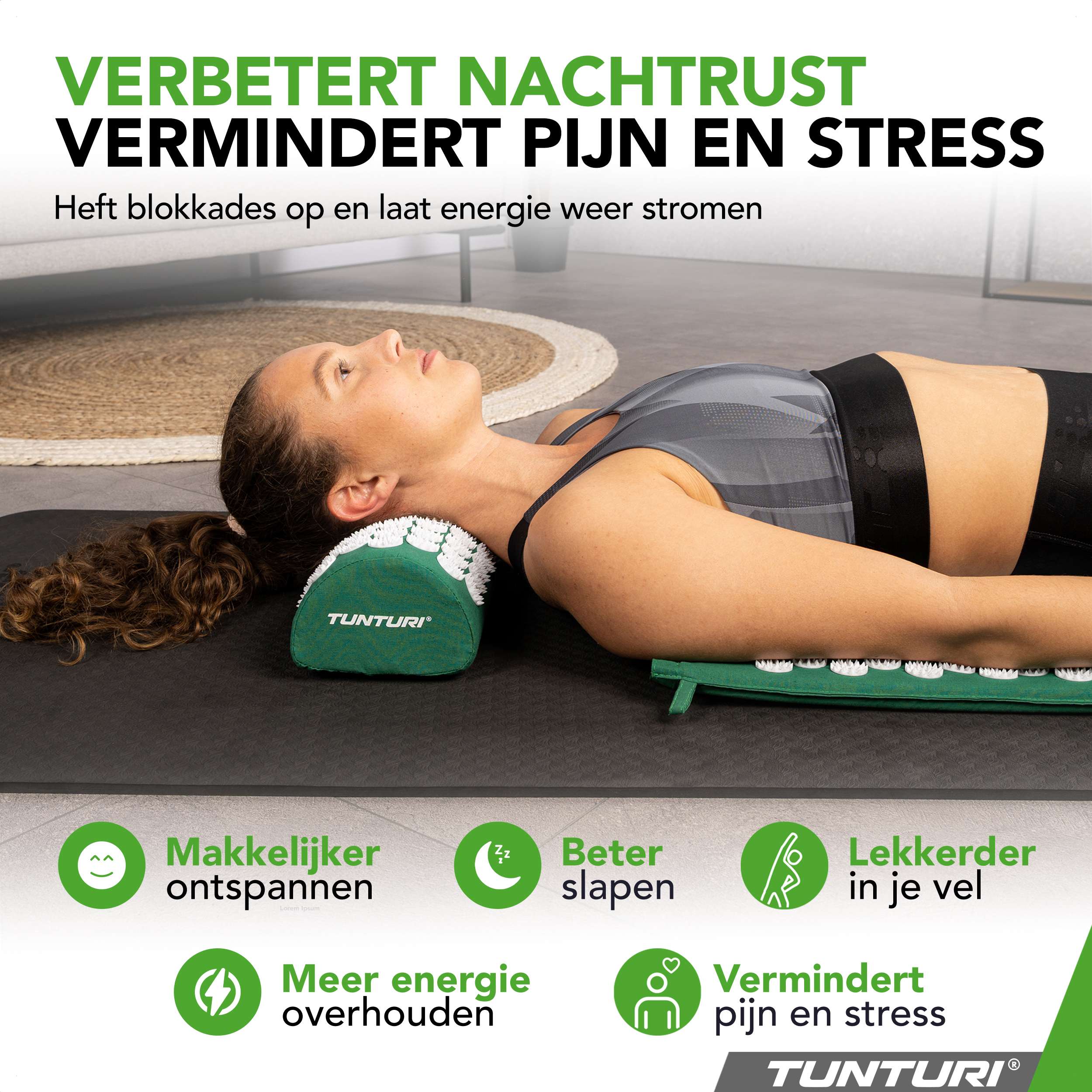 Tunturi Acupressure Mat And Pillow, Green afbeelding 7