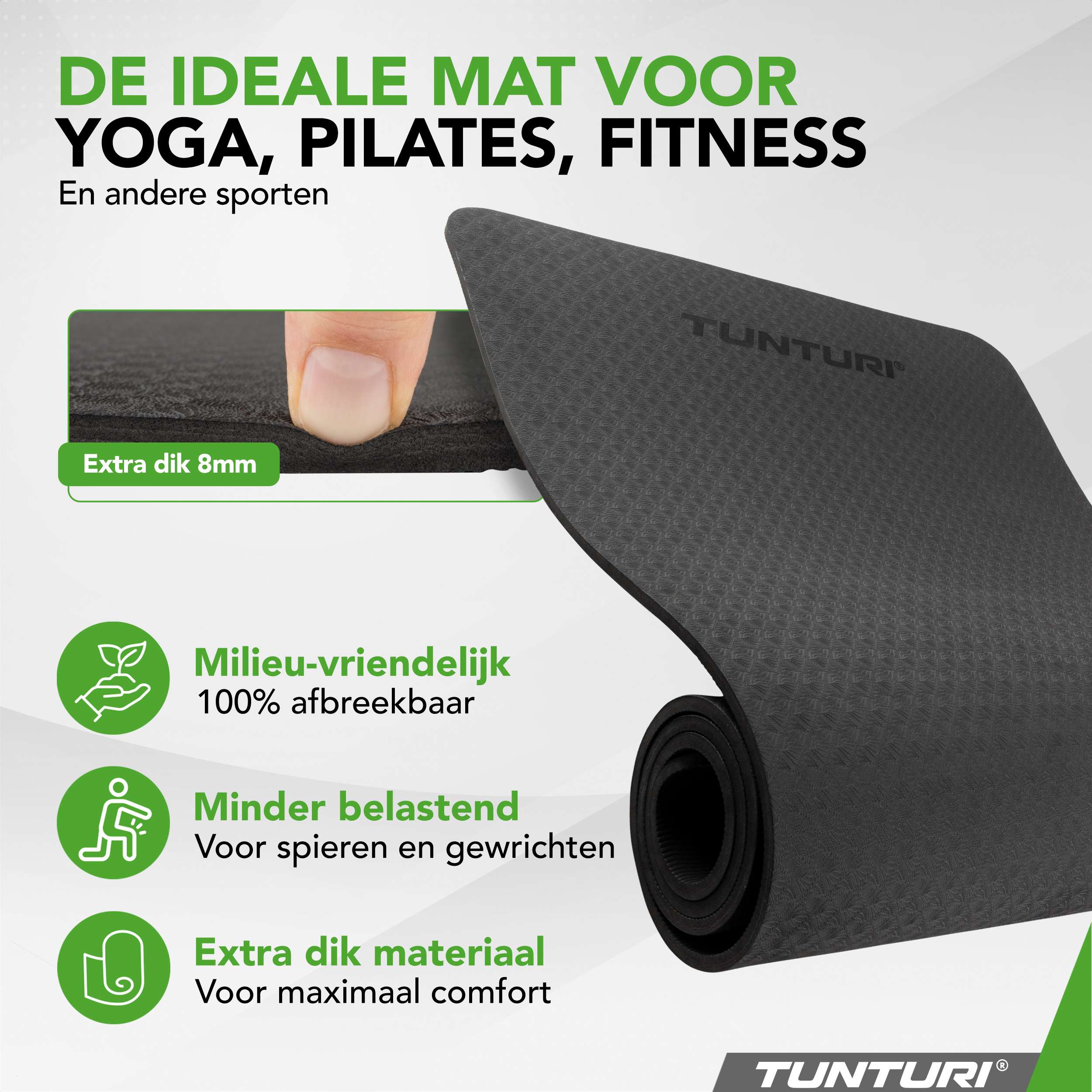 Tunturi Yogamat 8mm - Black afbeelding 2