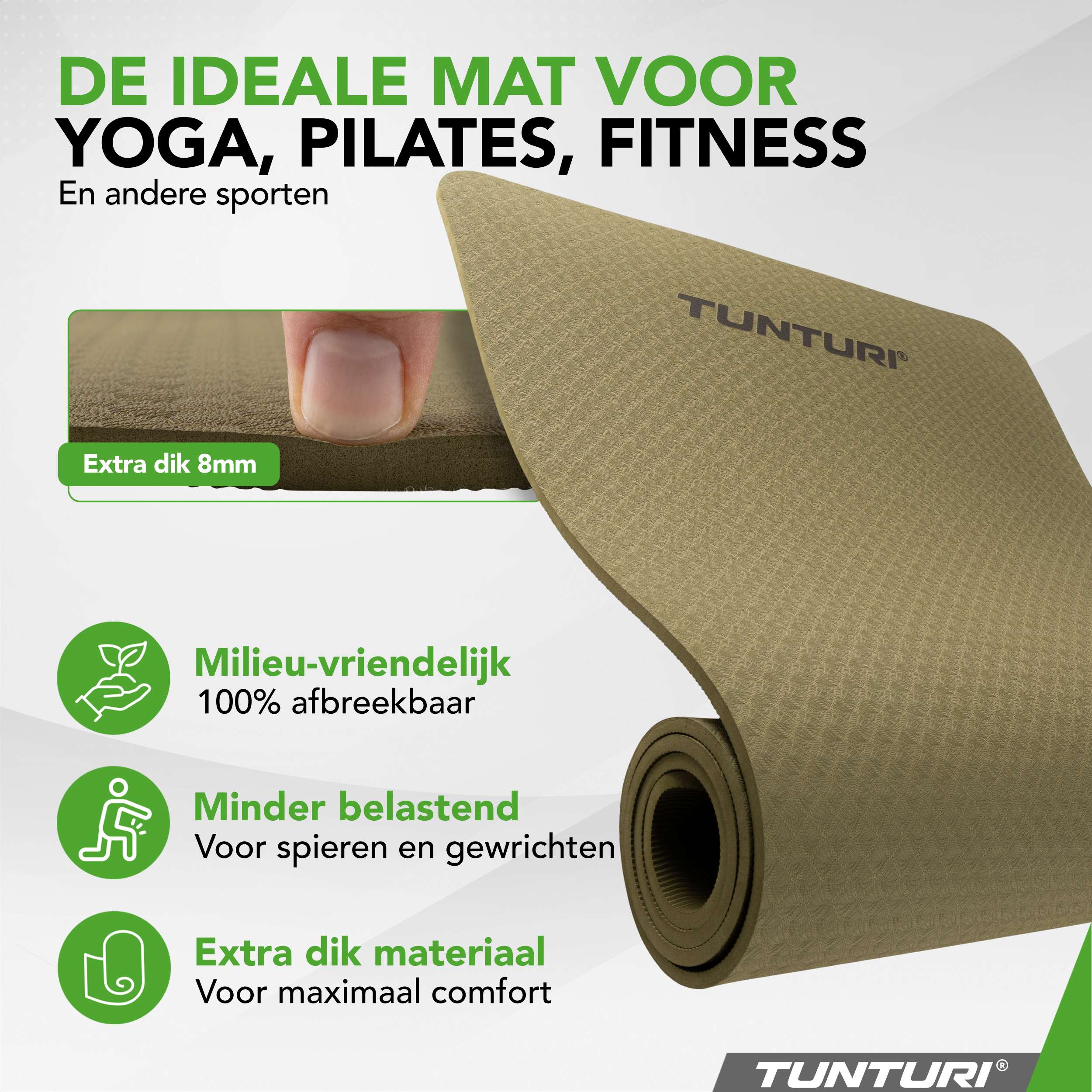 Tunturi Yogamat 8mm - Army Green afbeelding 2