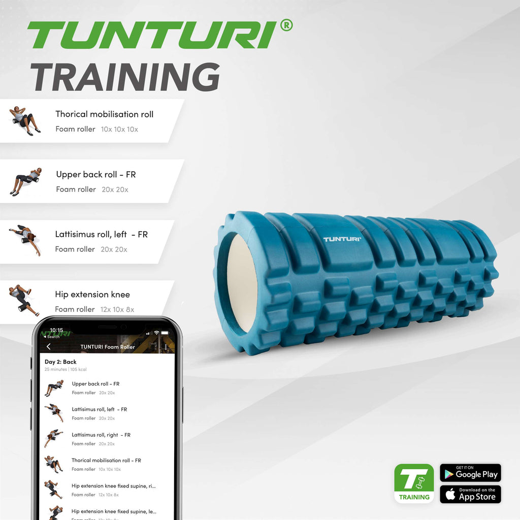 Tunturi Yoga Grid Foam Roller, 33cm, Petrol Blue afbeelding 8