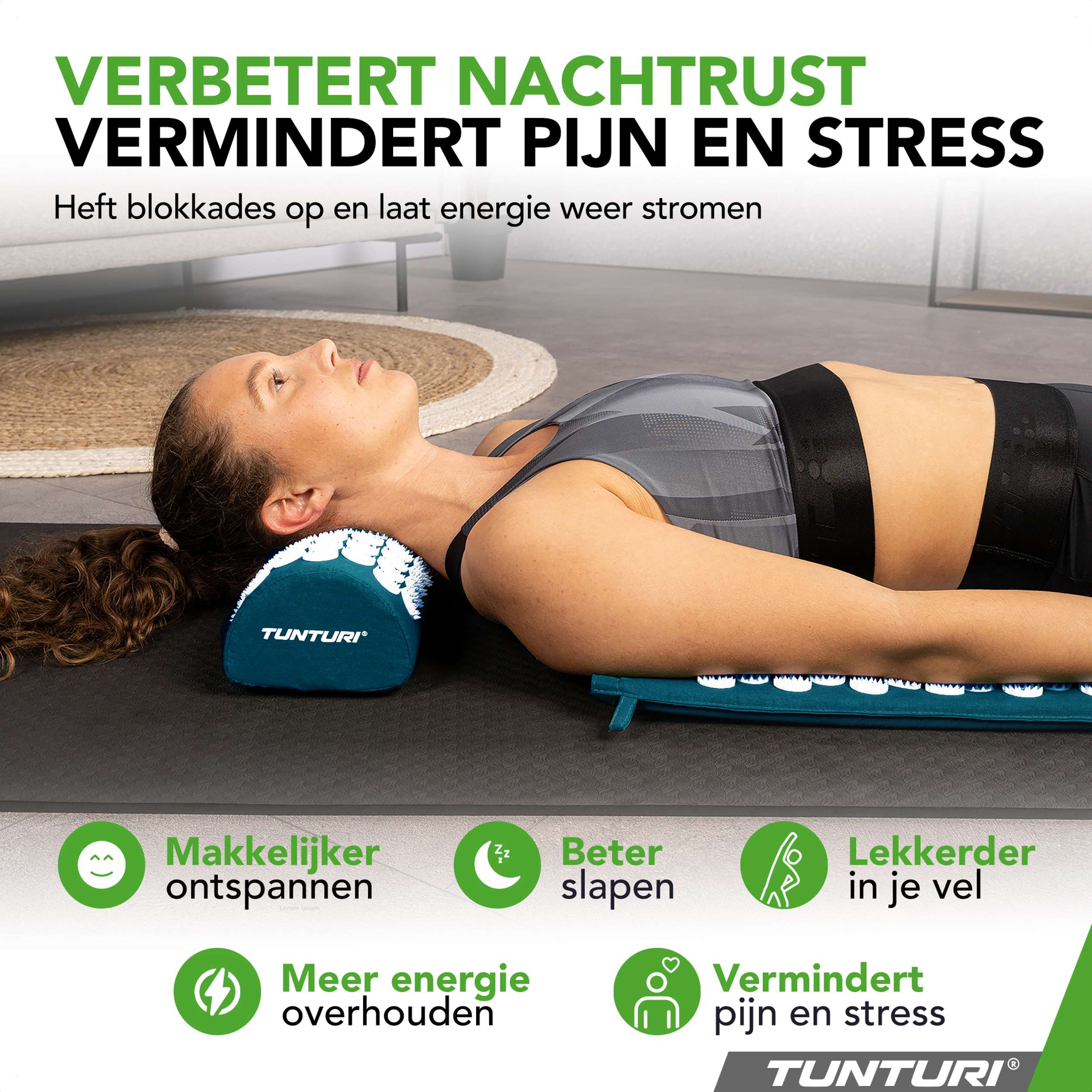 Tunturi Acupressure Mat And Pillow, Petrol Blue afbeelding 2