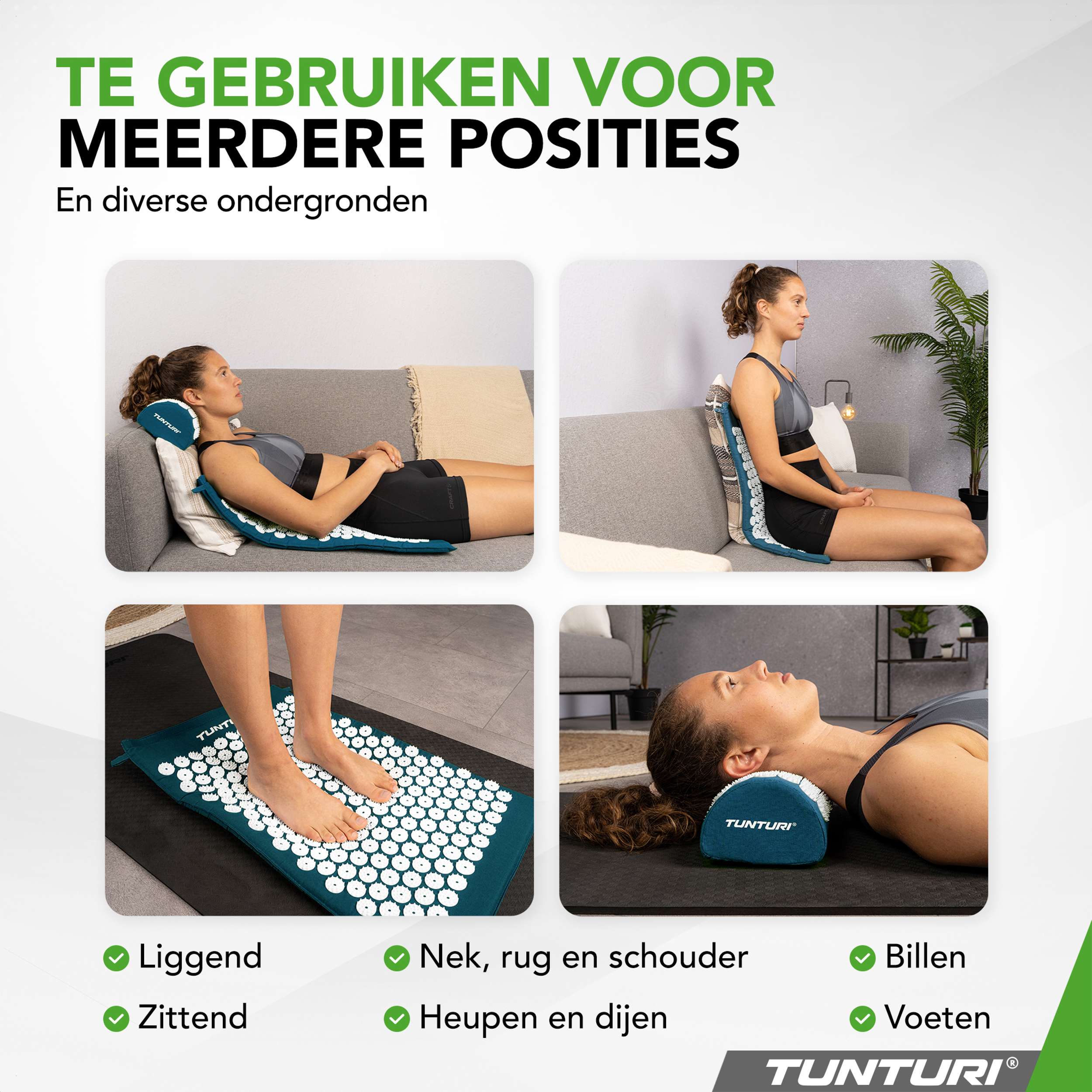 Tunturi Acupressure Mat And Pillow, Petrol Blue afbeelding 4