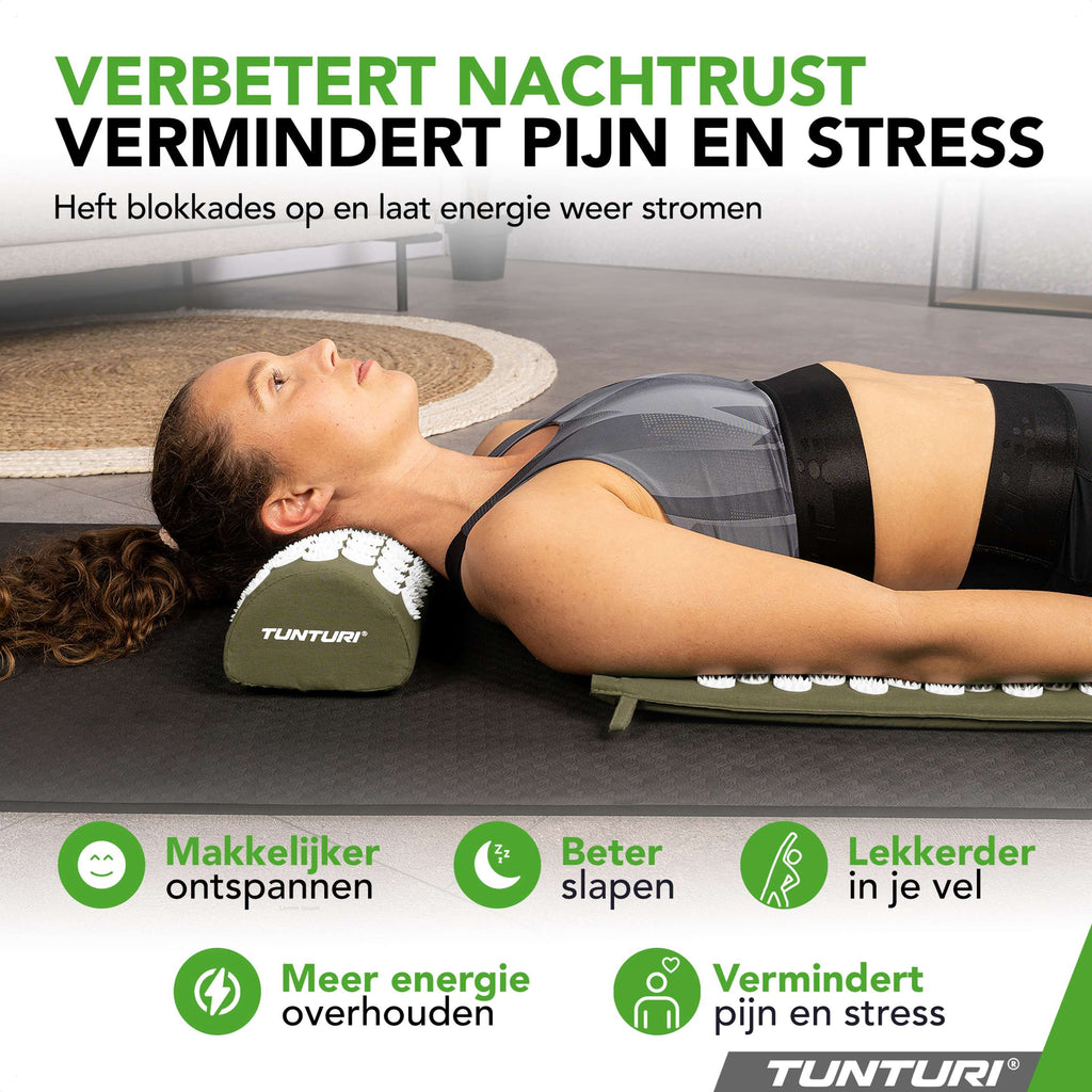 Tunturi Acupressure Mat And Pillow, Army Green afbeelding 2