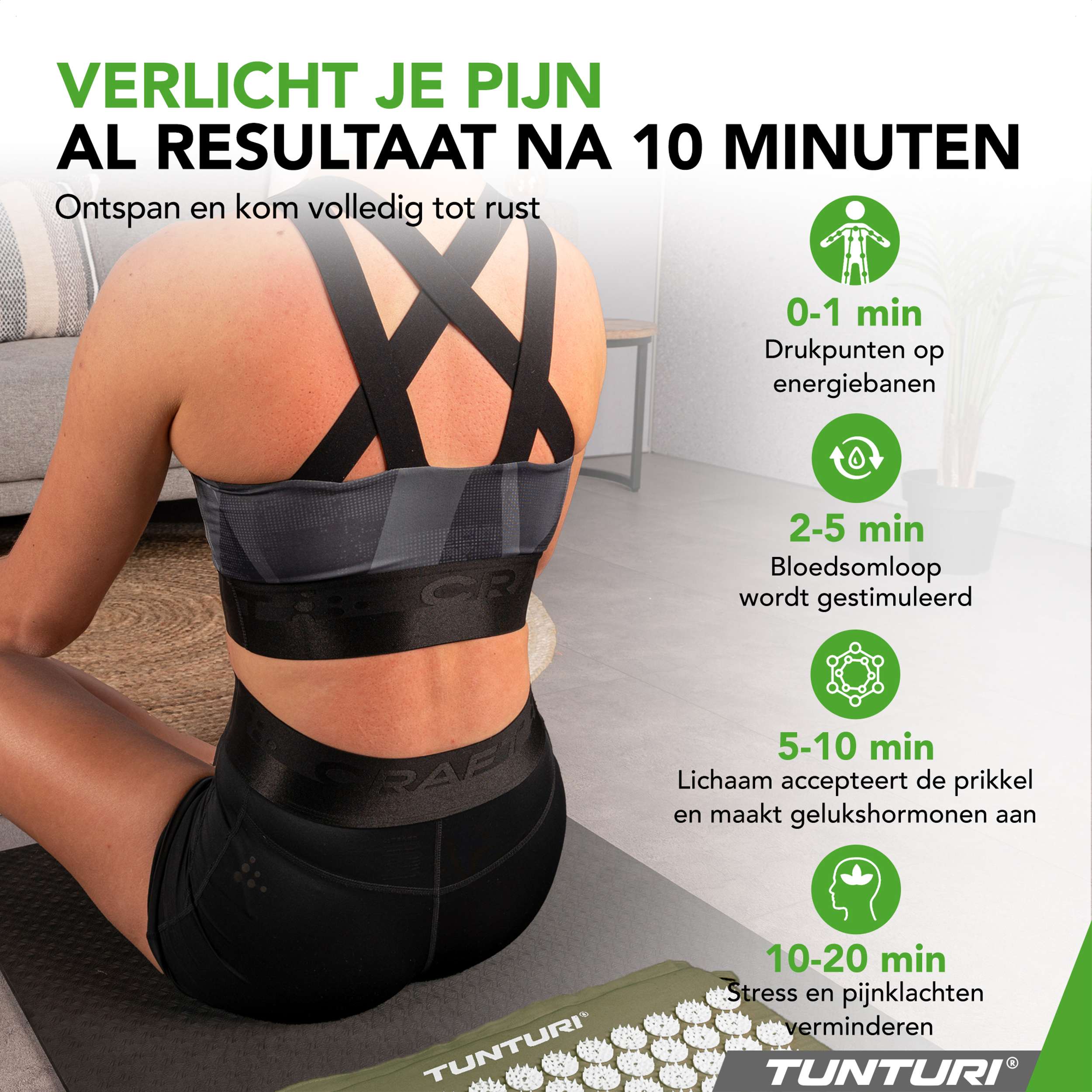 Tunturi Acupressure Mat And Pillow, Army Green afbeelding 3