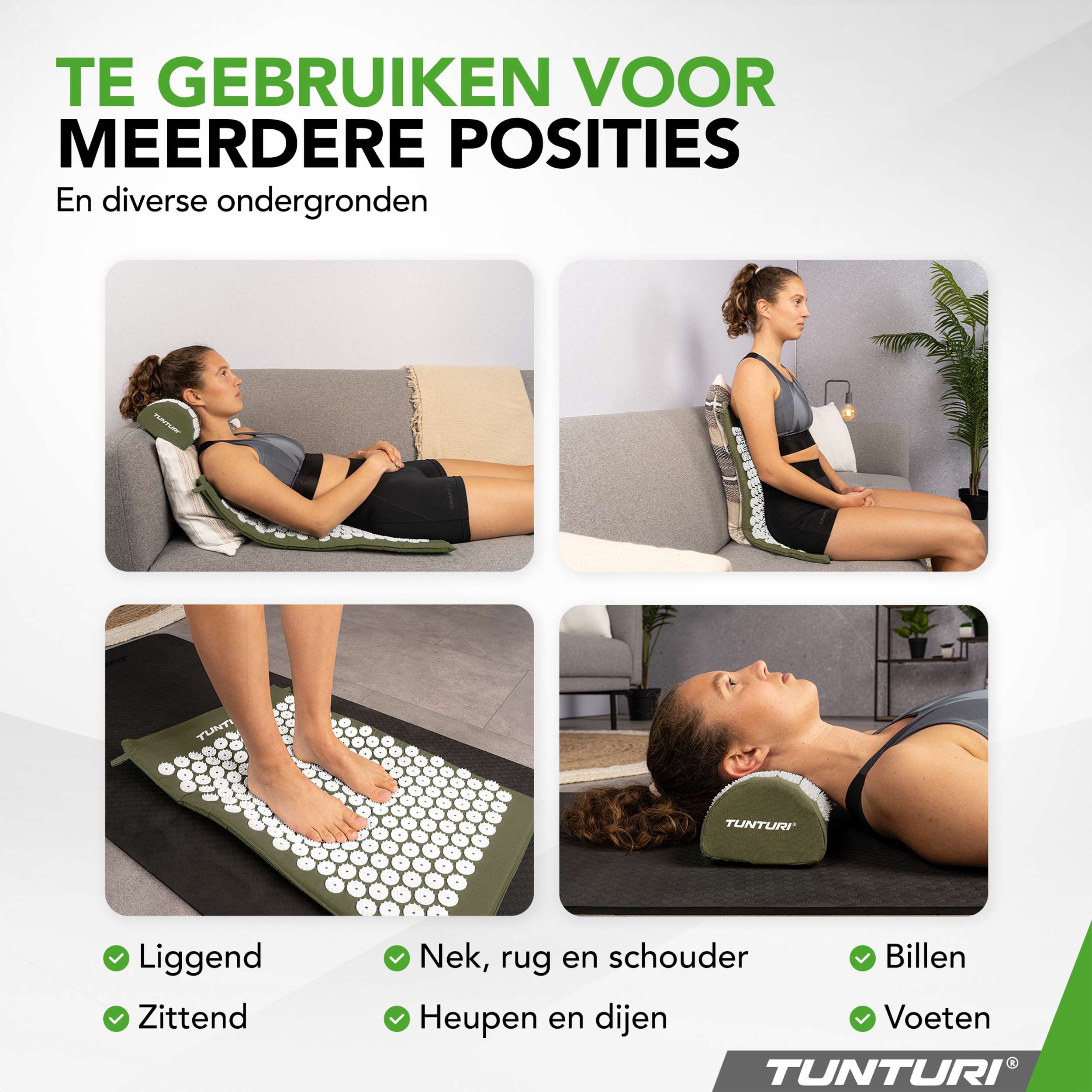 Tunturi Acupressure Mat And Pillow, Army Green afbeelding 4