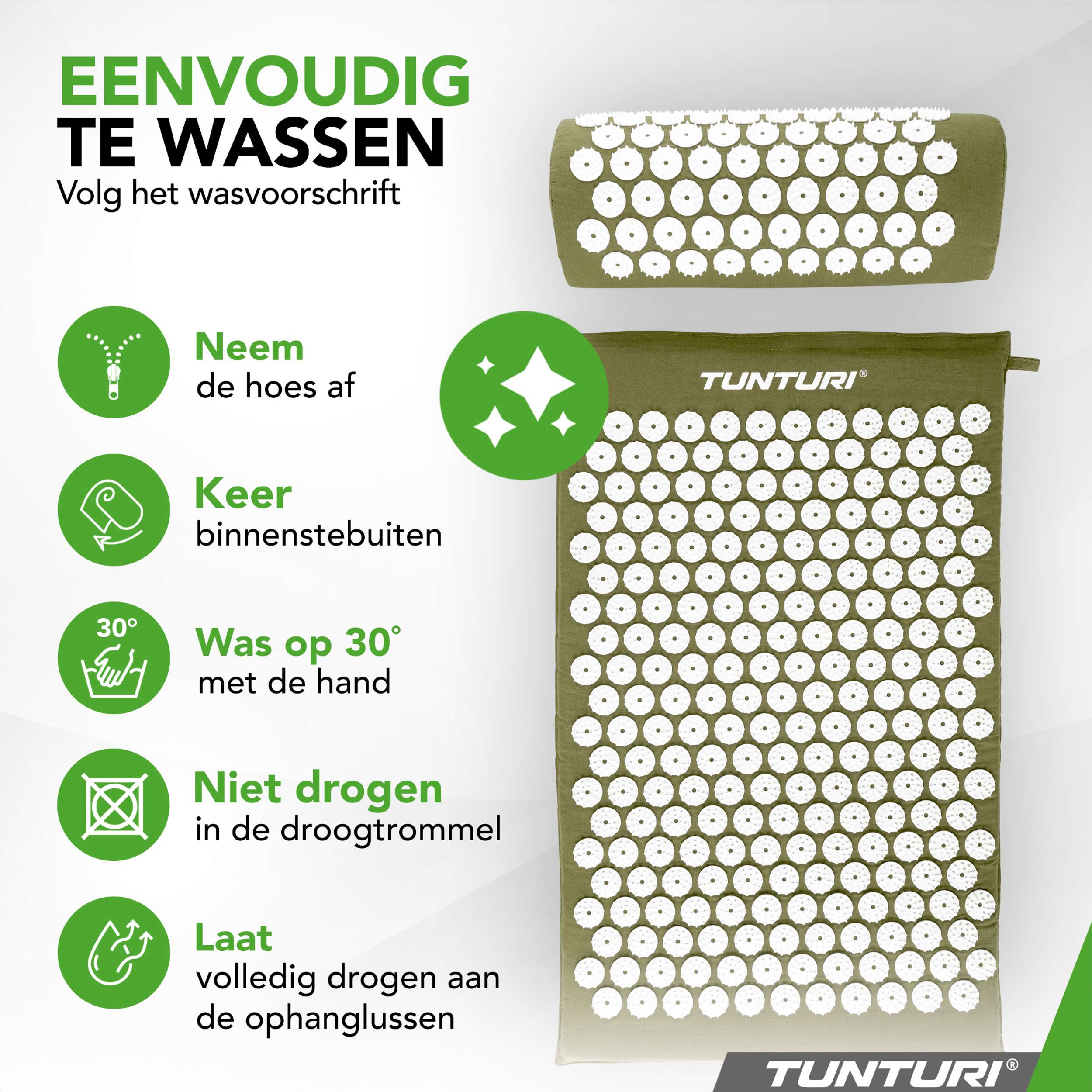 Tunturi Acupressure Mat And Pillow, Army Green afbeelding 6