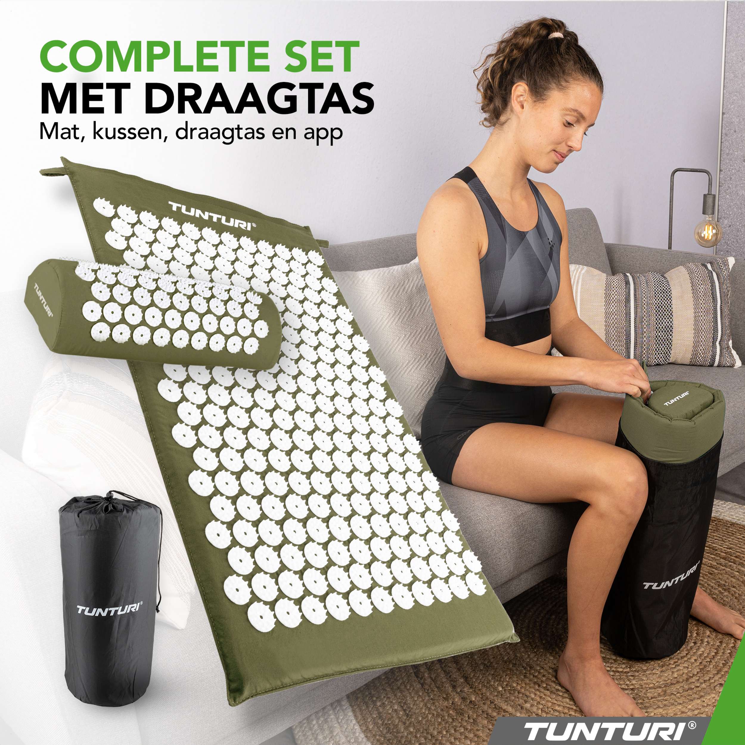 Tunturi Acupressure Mat And Pillow, Army Green afbeelding 7