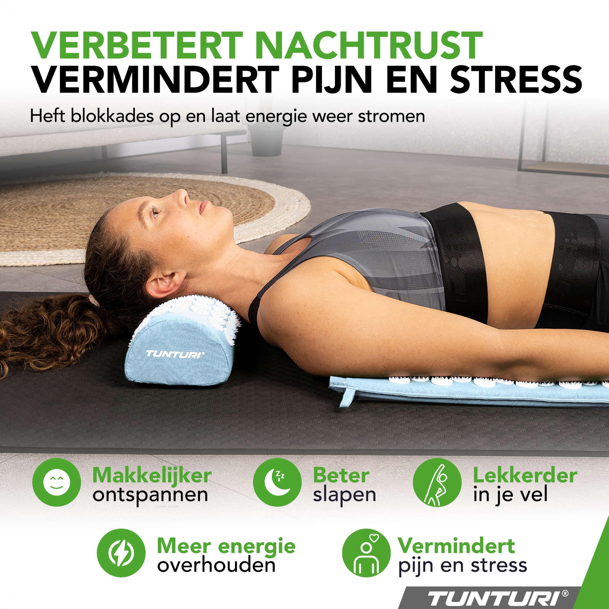 Tunturi Acupressure Mat And Pillow, Light Blue afbeelding 2
