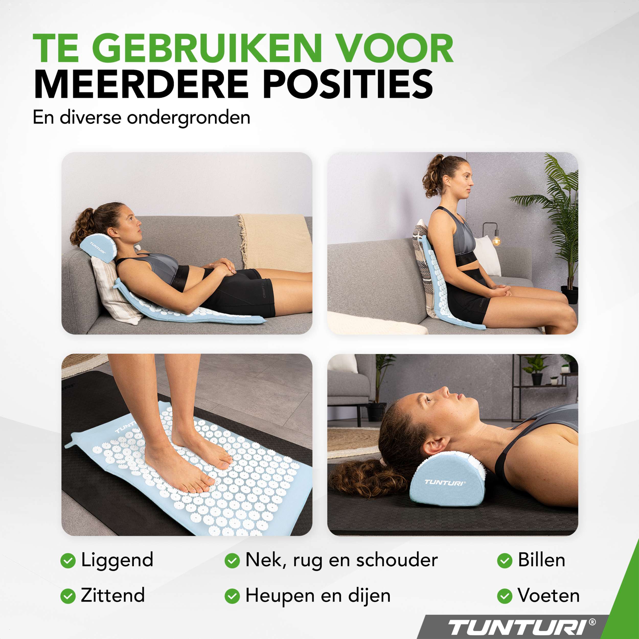 Tunturi Acupressure Mat And Pillow, Light Blue afbeelding 4