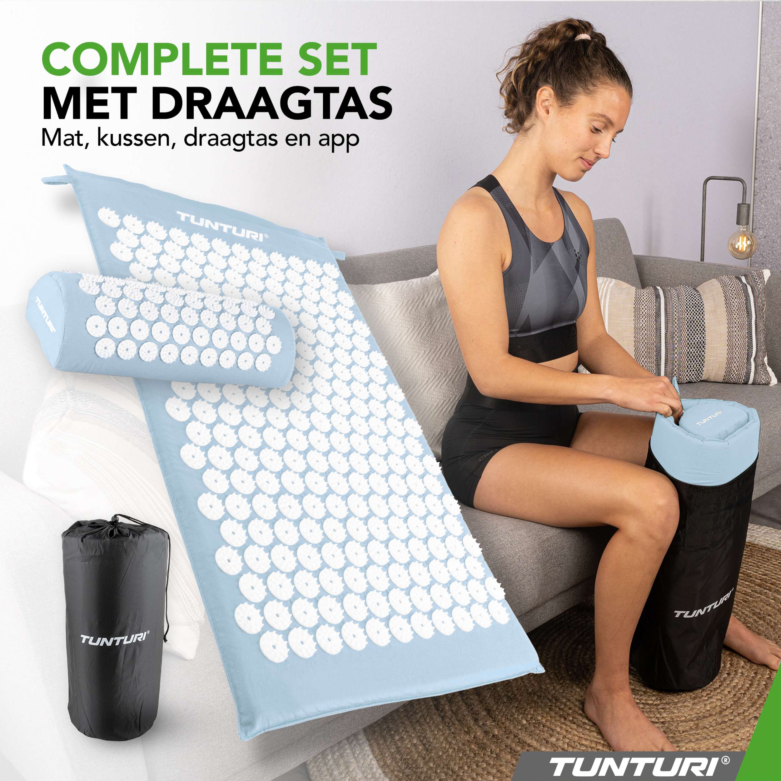 Tunturi Acupressure Mat And Pillow, Light Blue afbeelding 7