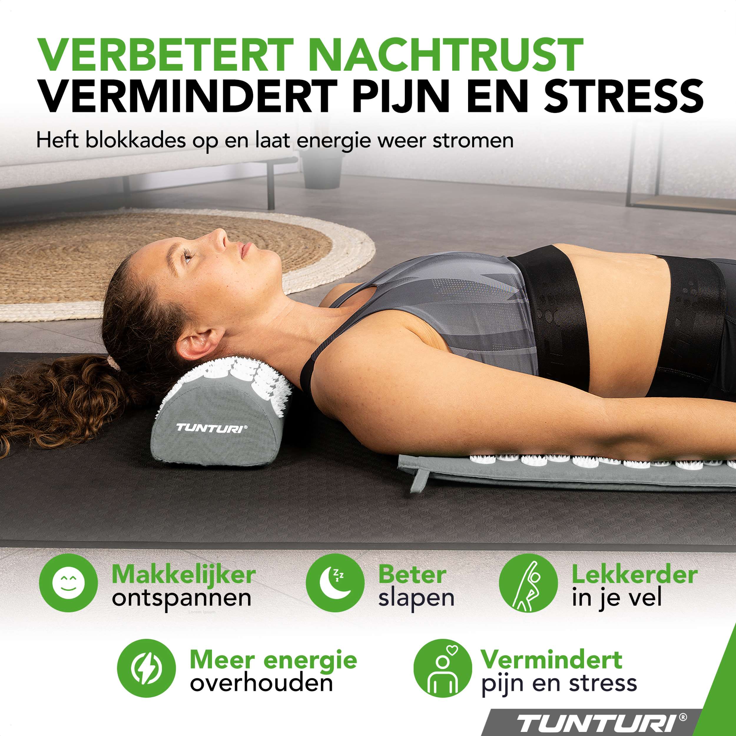 Tunturi Acupressure Mat And Pillow, Grey afbeelding 2