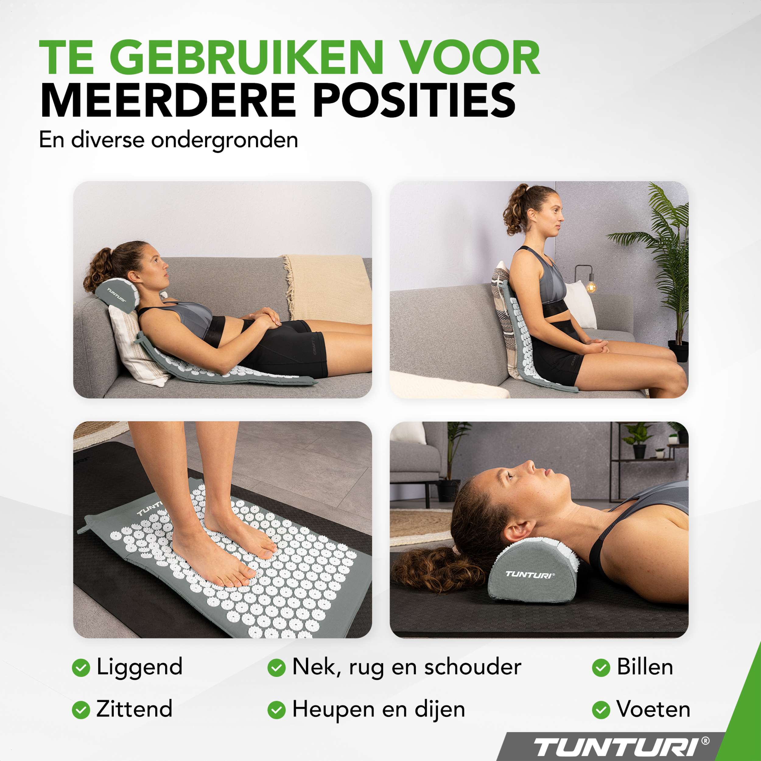Tunturi Acupressure Mat And Pillow, Grey afbeelding 4