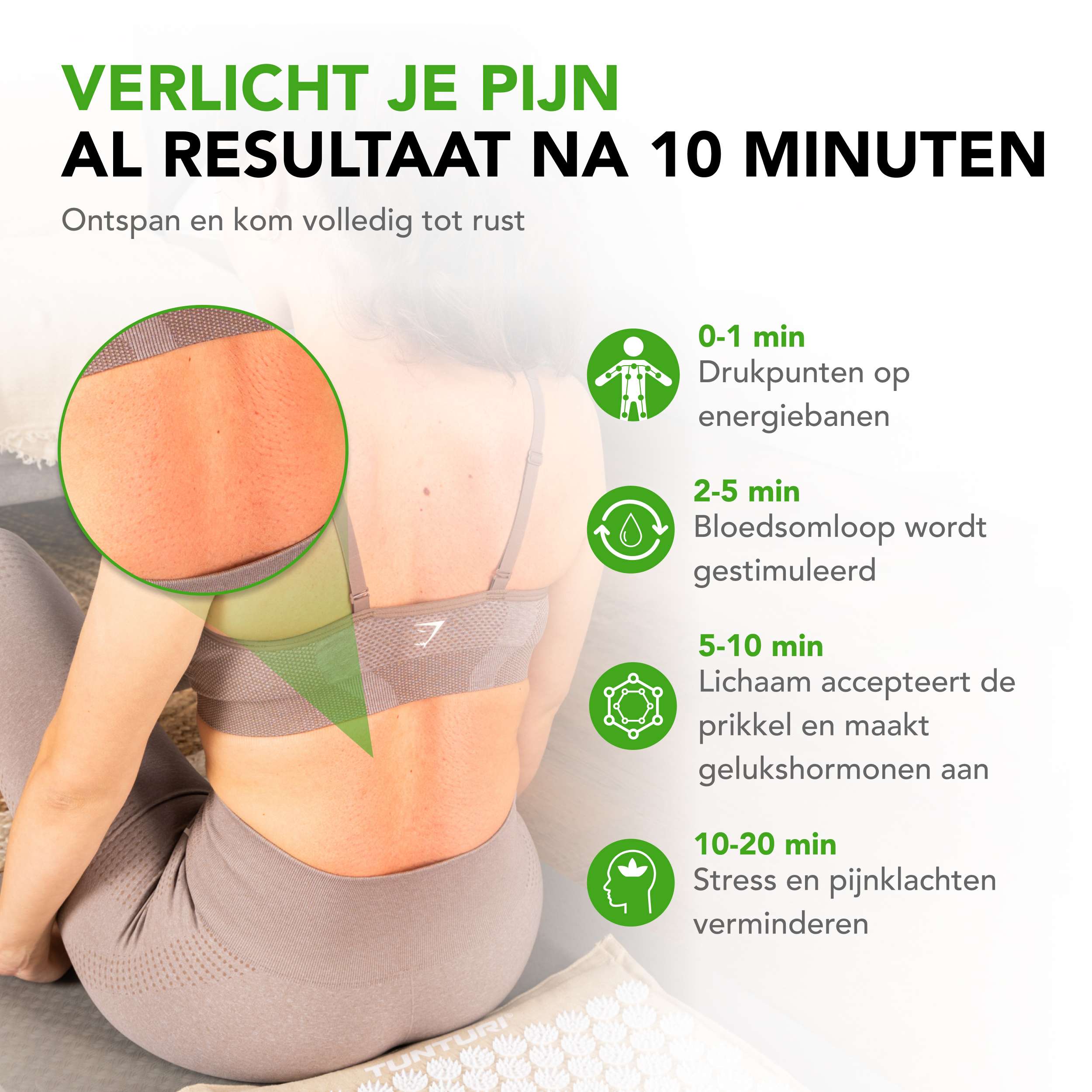 Tunturi Pro Acupressure Mat And Pillow, Beige afbeelding 2