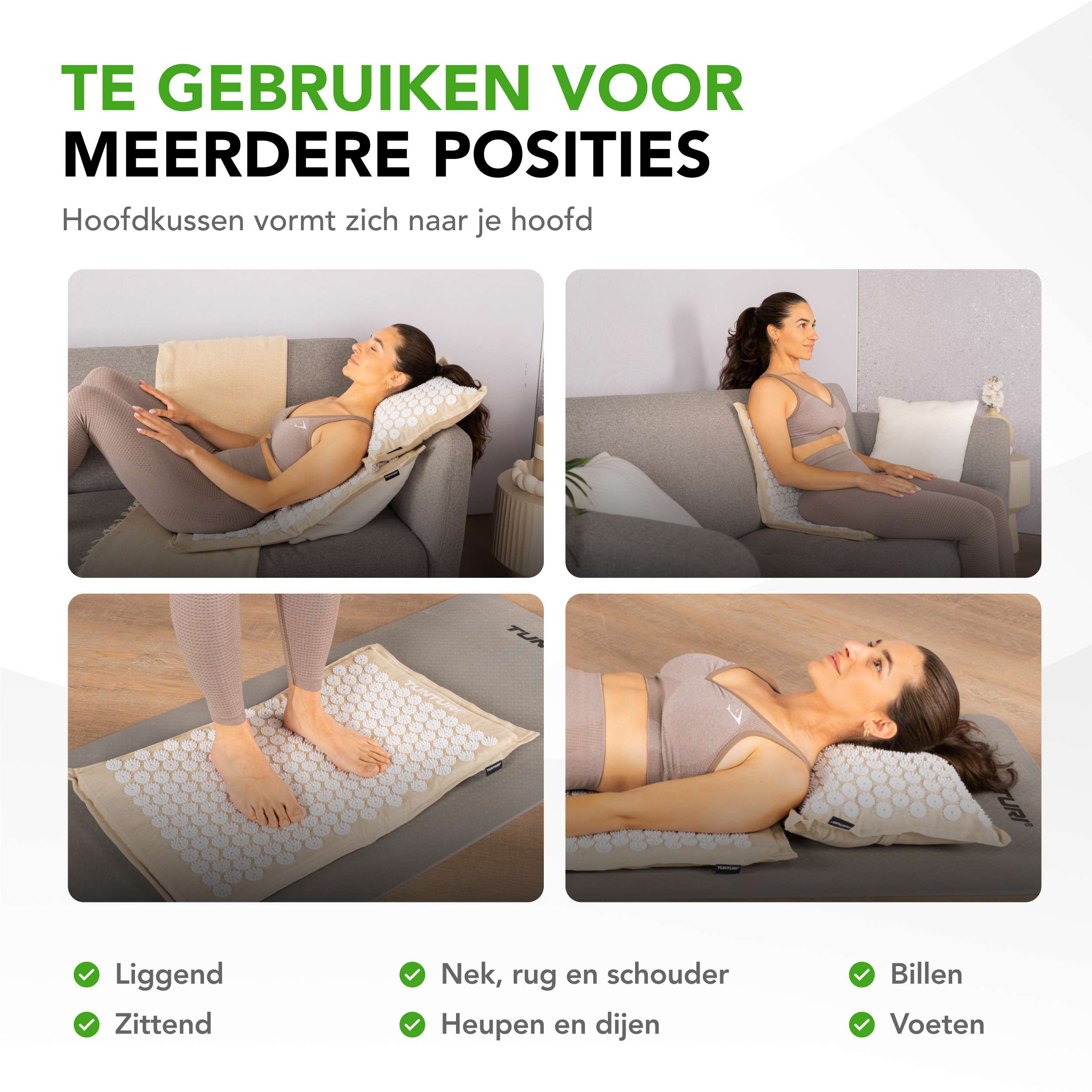 Tunturi Pro Acupressure Mat And Pillow, Beige afbeelding 3