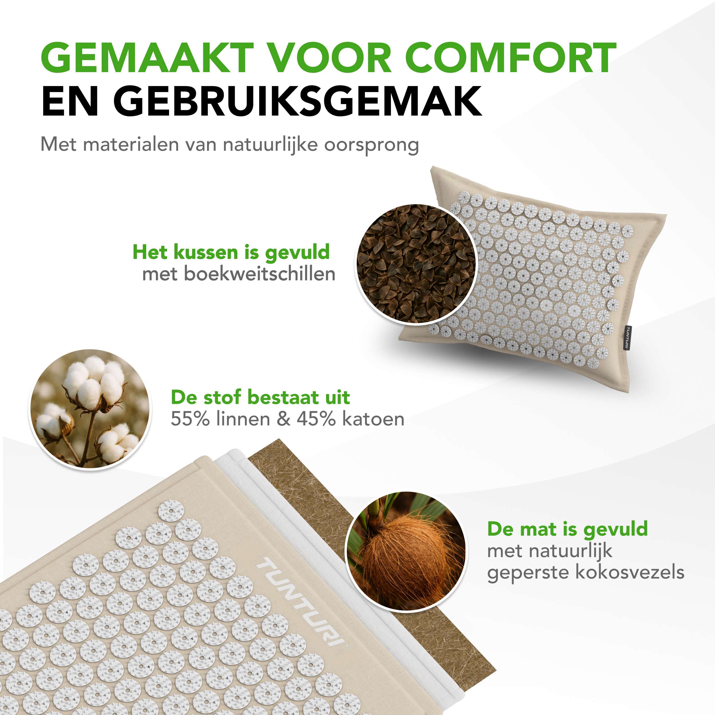 Tunturi Pro Acupressure Mat And Pillow, Beige afbeelding 8