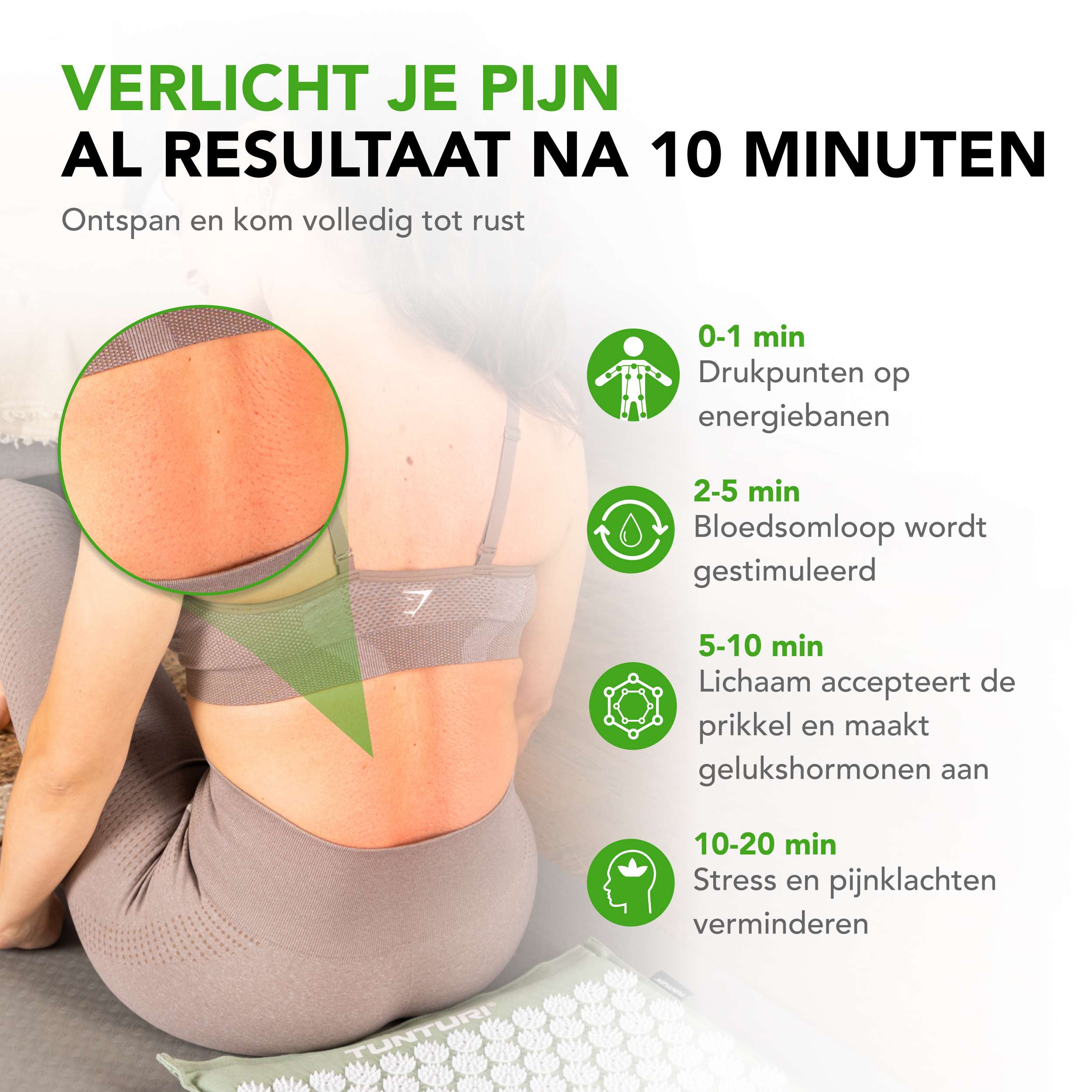 Tunturi Pro Acupressure Mat And Pillow, Mint afbeelding 2