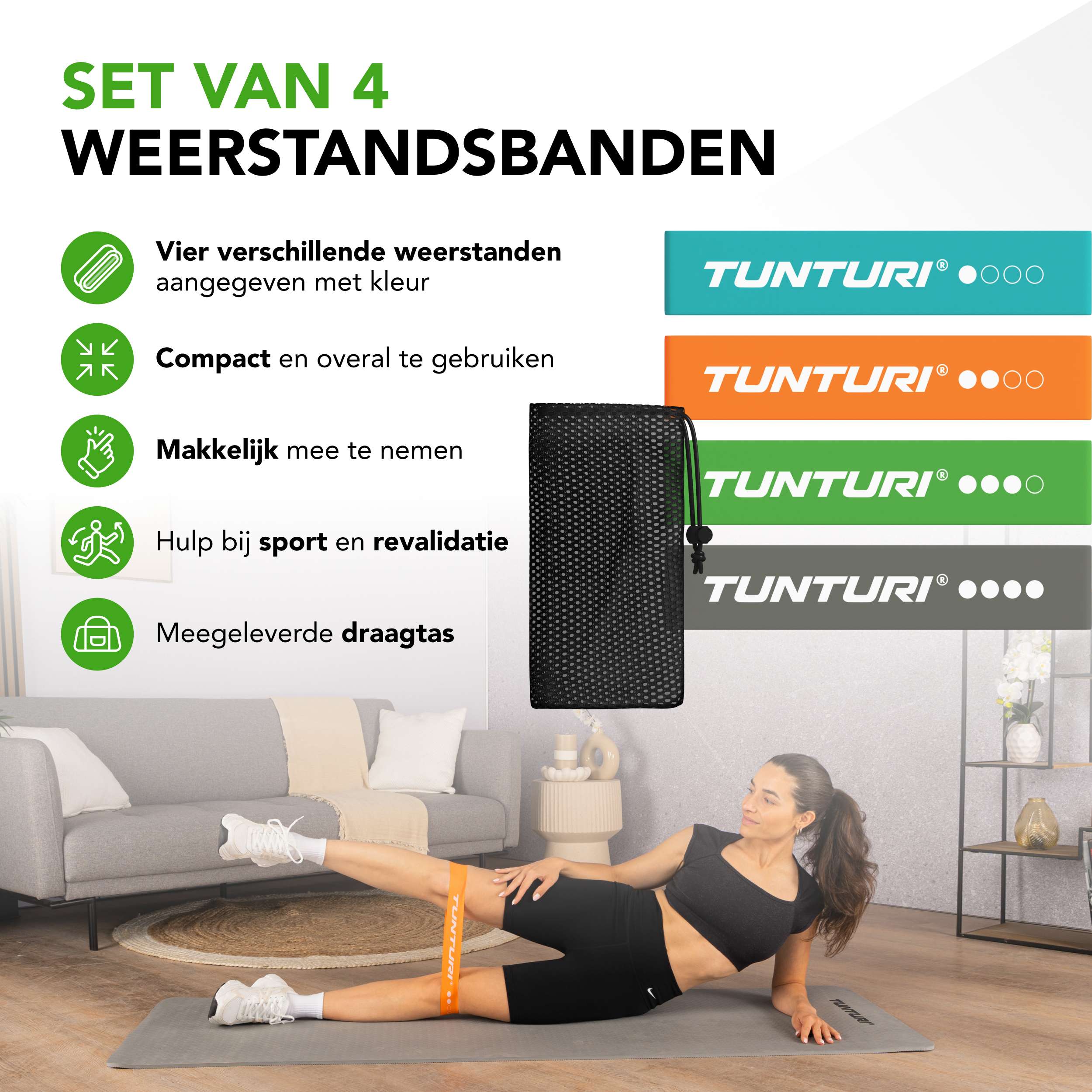 Tunturi Mini Resistance Band Set 4pcs afbeelding 2
