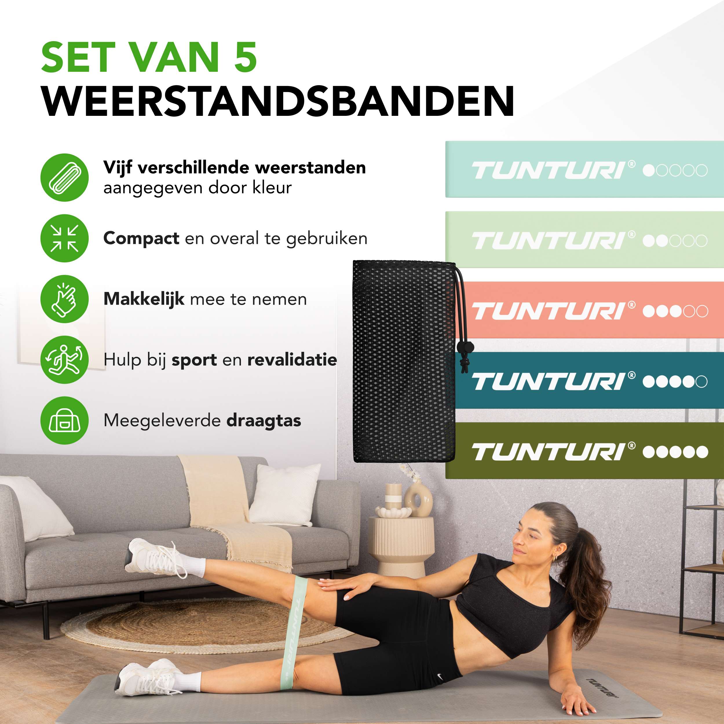 Tunturi Mini Resistance Band Set 5pcs afbeelding 2