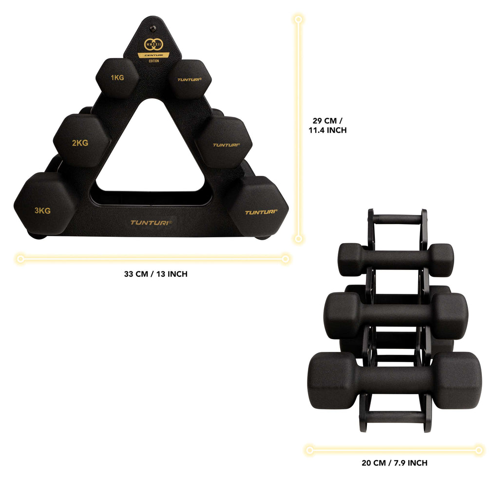 Tunturi Centuri Neopreen Dumbellset 3Prs+Stand afbeelding 3