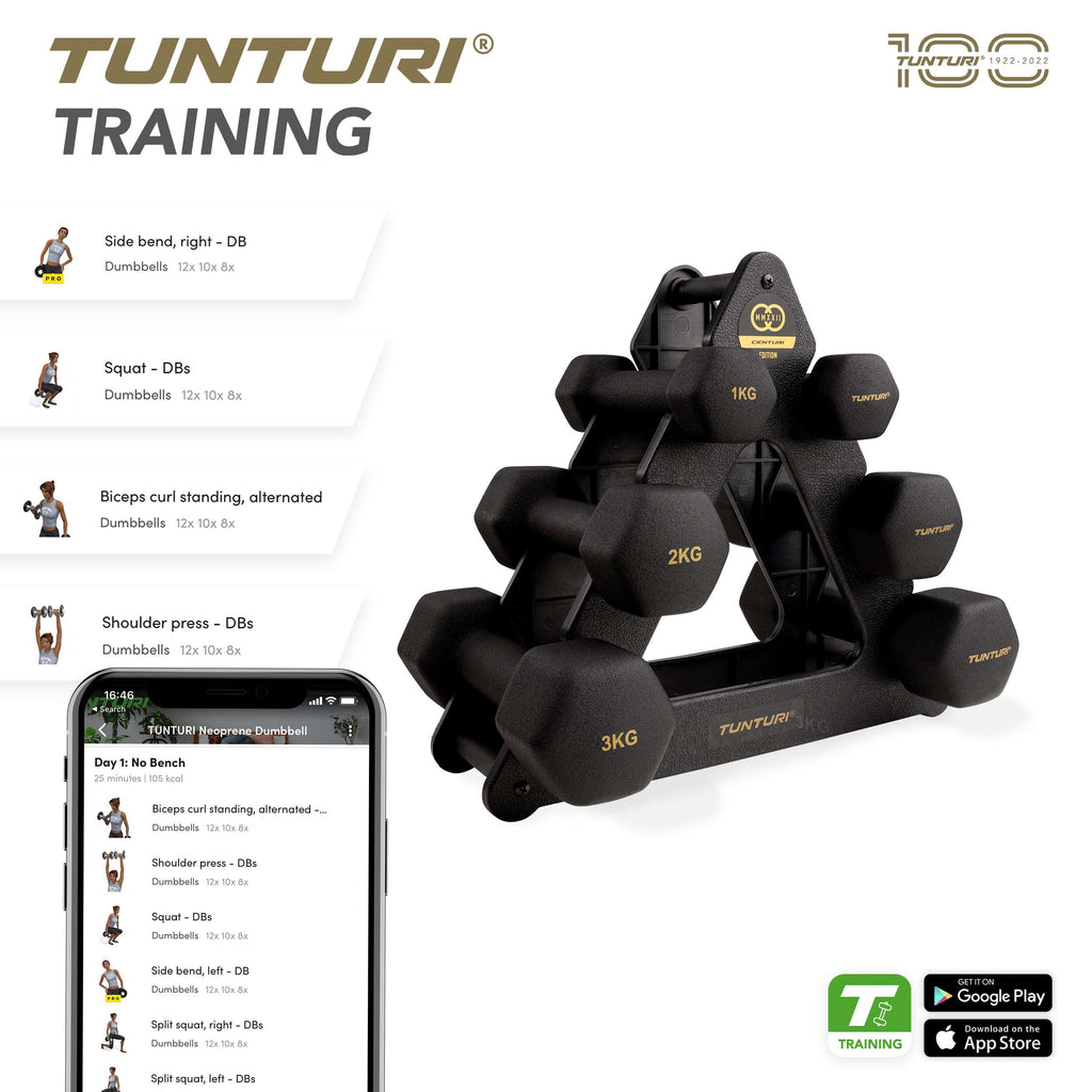 Tunturi Centuri Neopreen Dumbellset 3Prs+Stand afbeelding 9