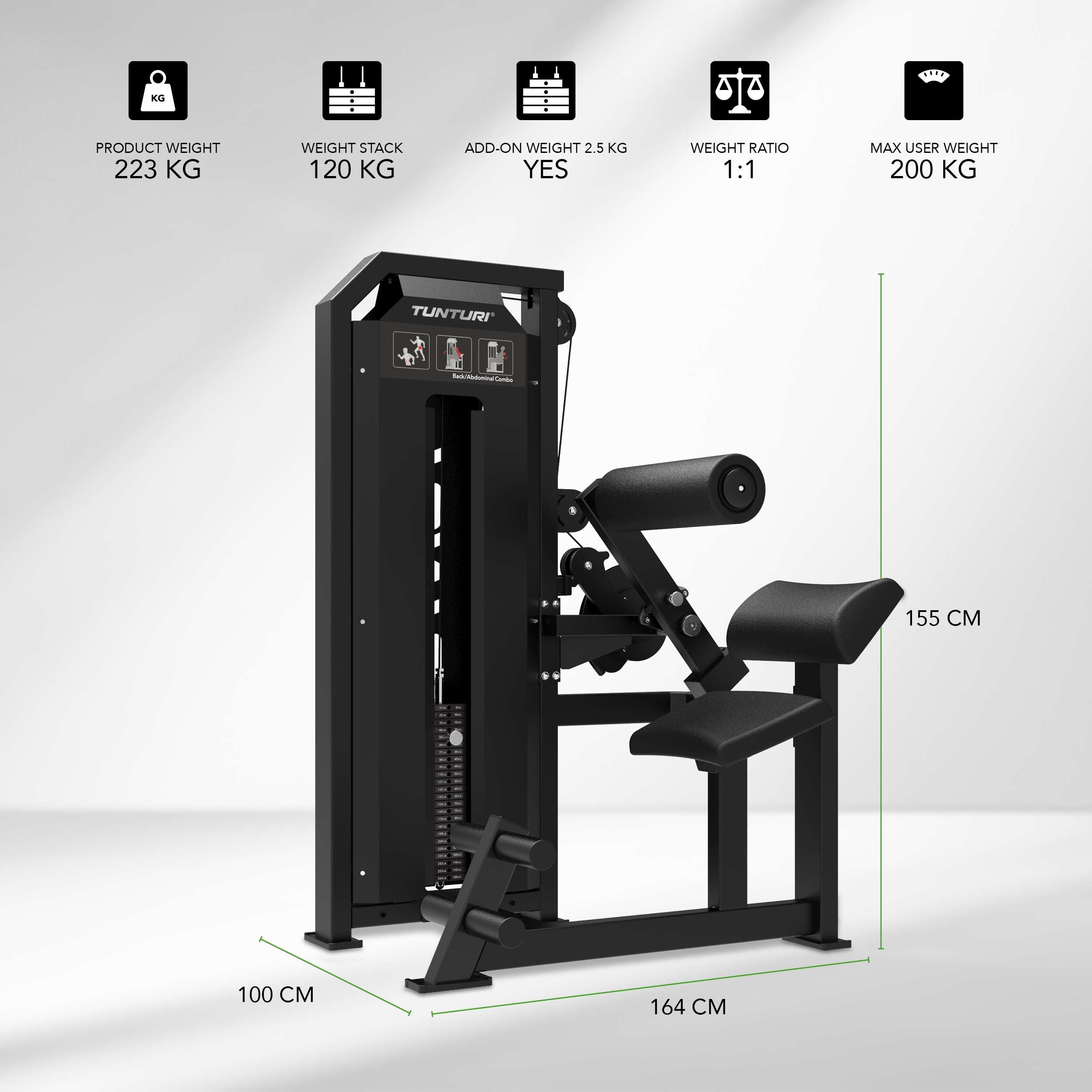 Tunturi Platinum - Dual Back/Abdominal Combo - Selectorized - V-series afbeelding 2