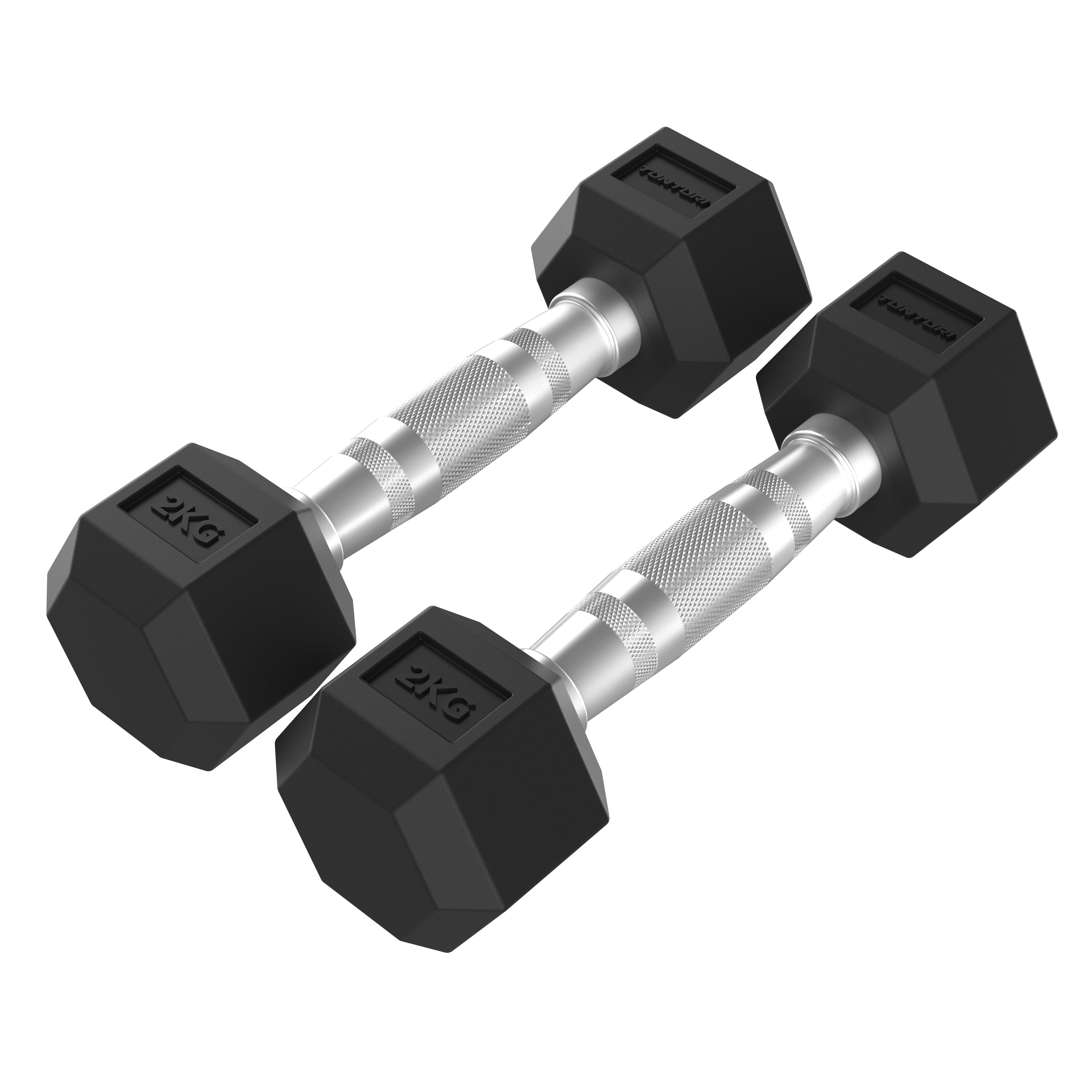 Tunturi Platinum Hex Rubber Dumbbell, 2kg, Pair