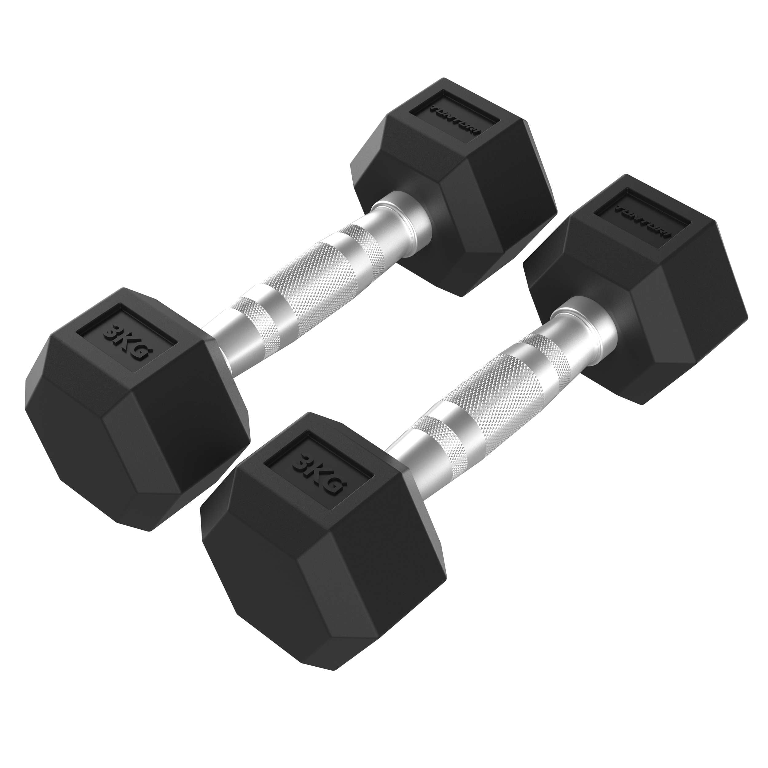Tunturi Platinum Hex Rubber Dumbbell, 3kg, Pair