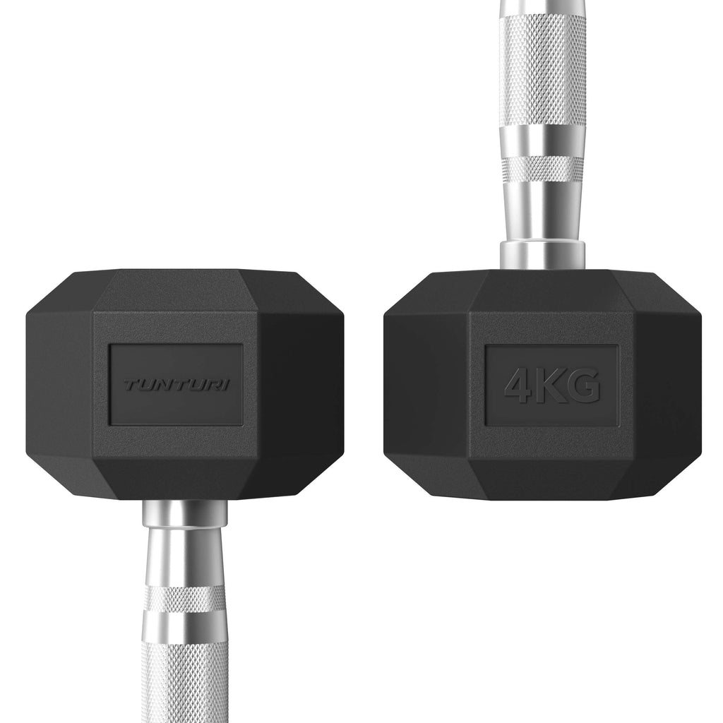 Tunturi Platinum Hex Rubber Dumbbell, 4kg, Pair afbeelding 3