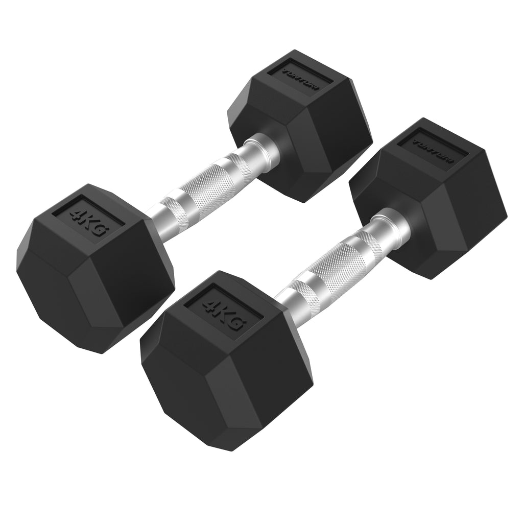 Tunturi Platinum Hex Rubber Dumbbell, 4kg, Pair